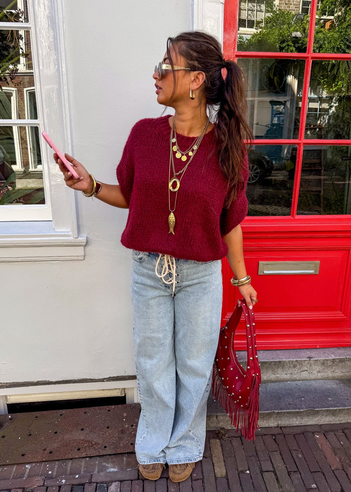 Donna Korte Mouwen Trui | Bordeaux