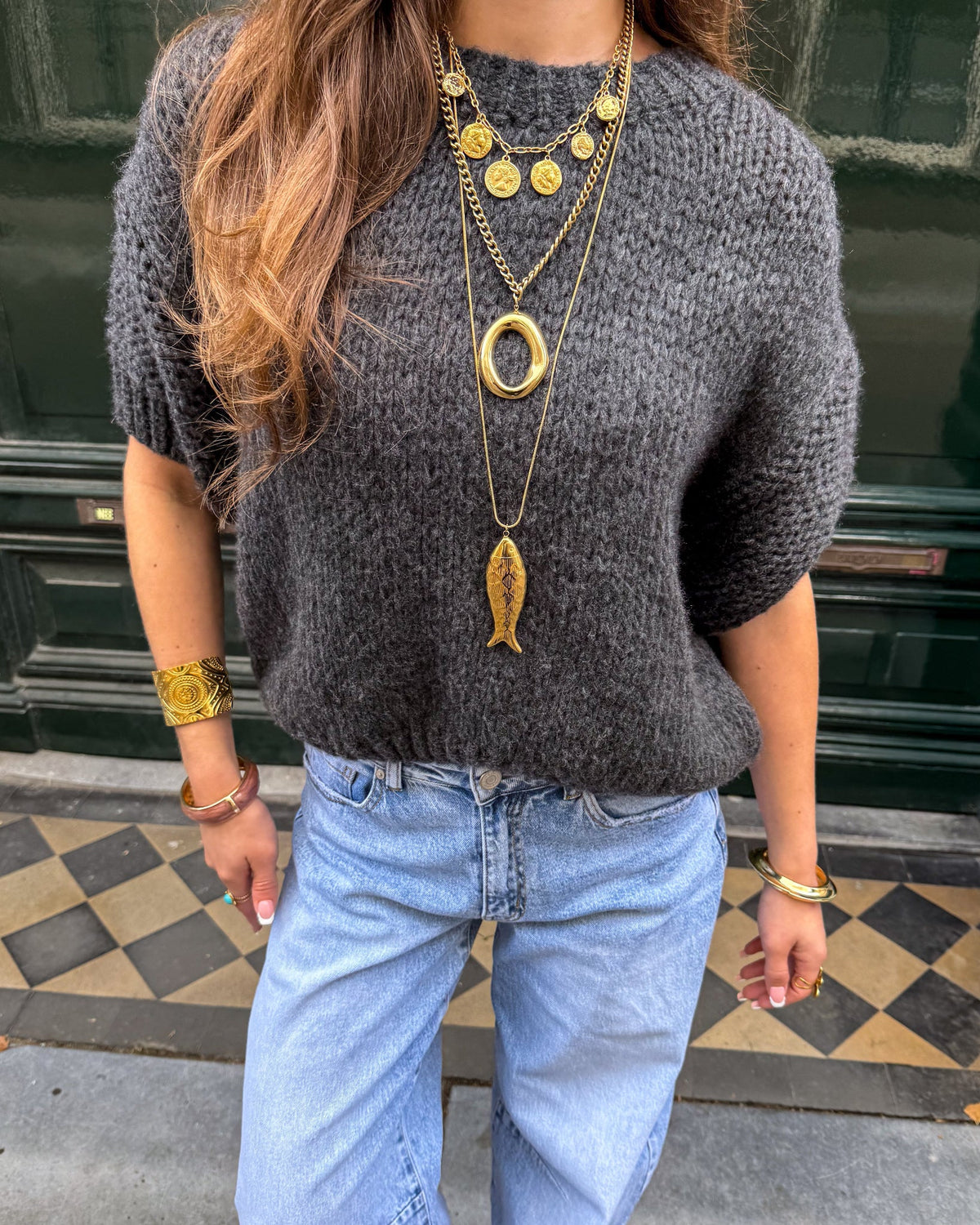 Donna Korte Mouwen Trui | Dark Grey
