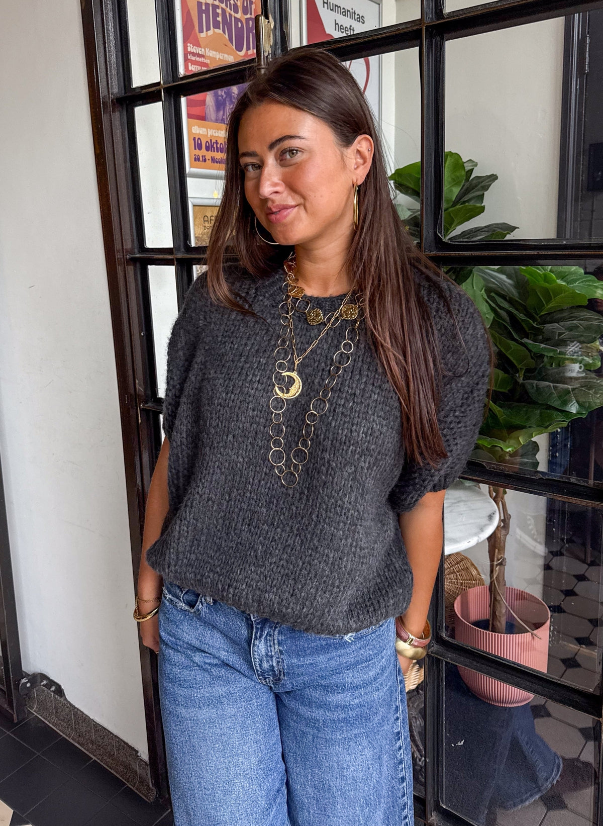 Donna Korte Mouwen Trui | Dark Grey