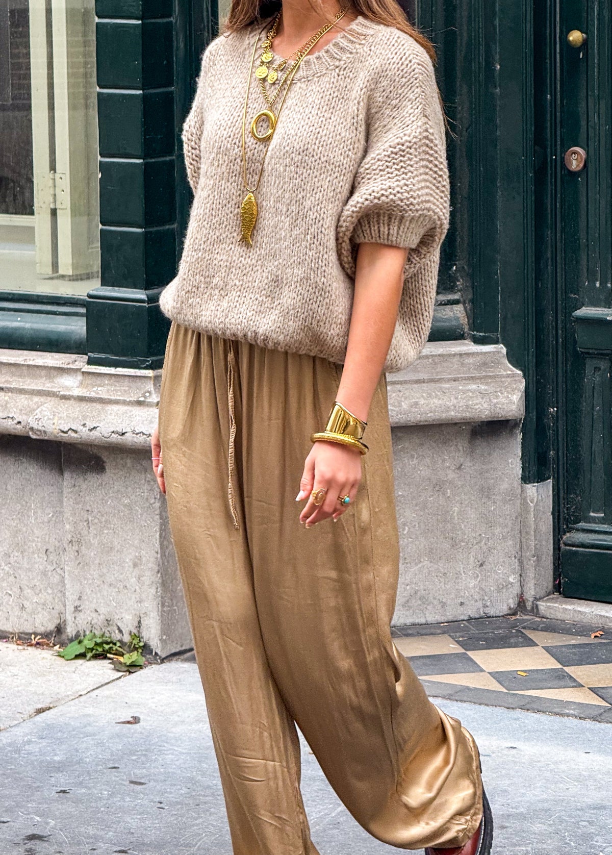 Donna Korte Mouwen Trui | Sand