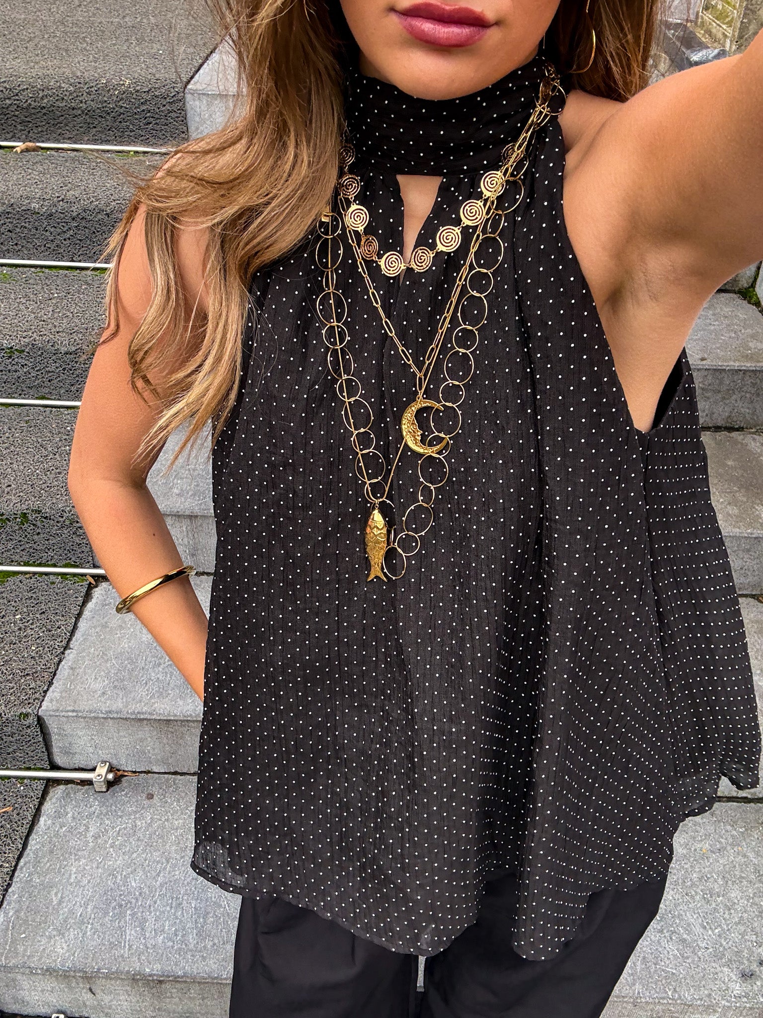 Dots Night Halter Top Black