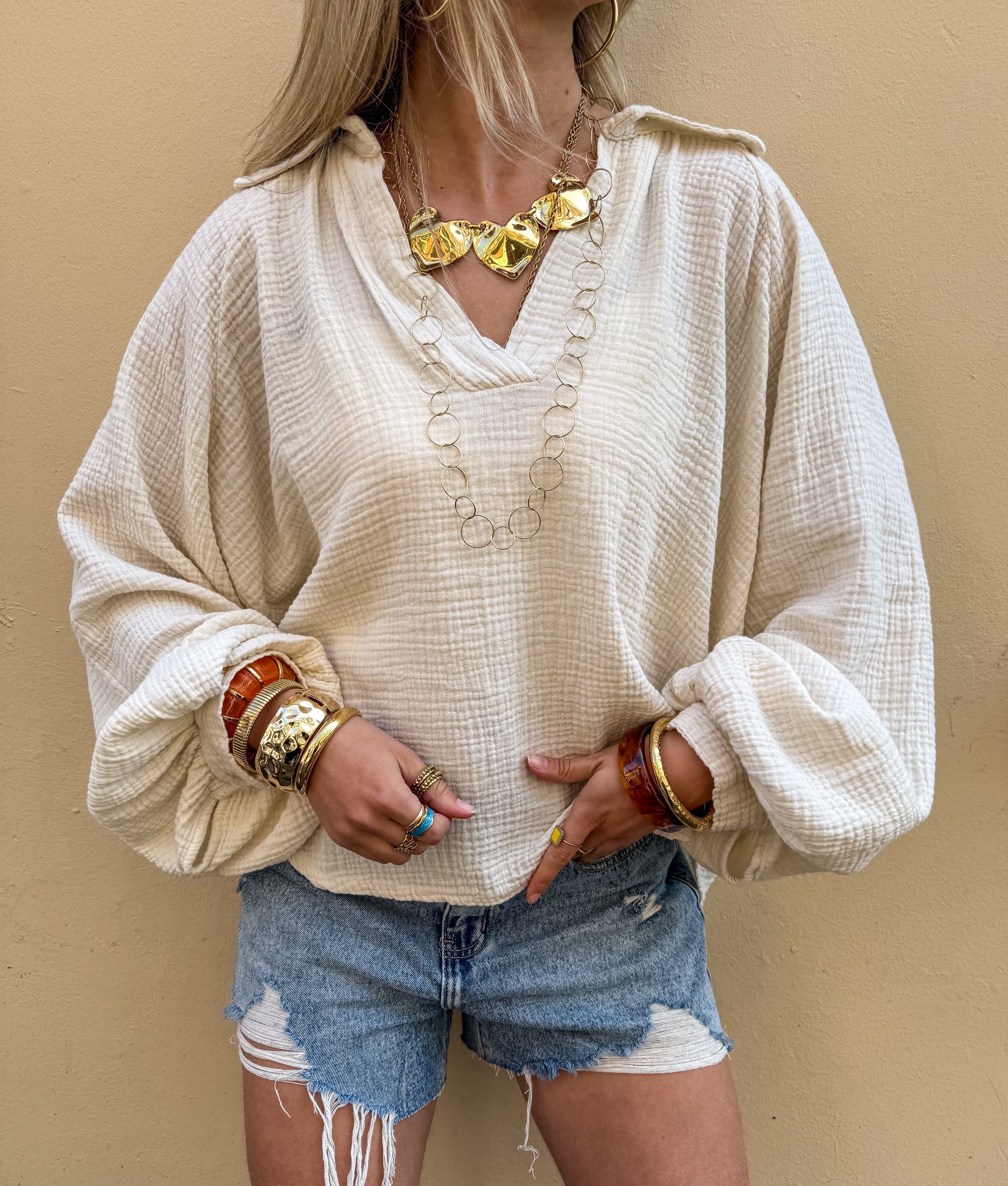 Doutzen Balloon Sleeve Blouse Sand