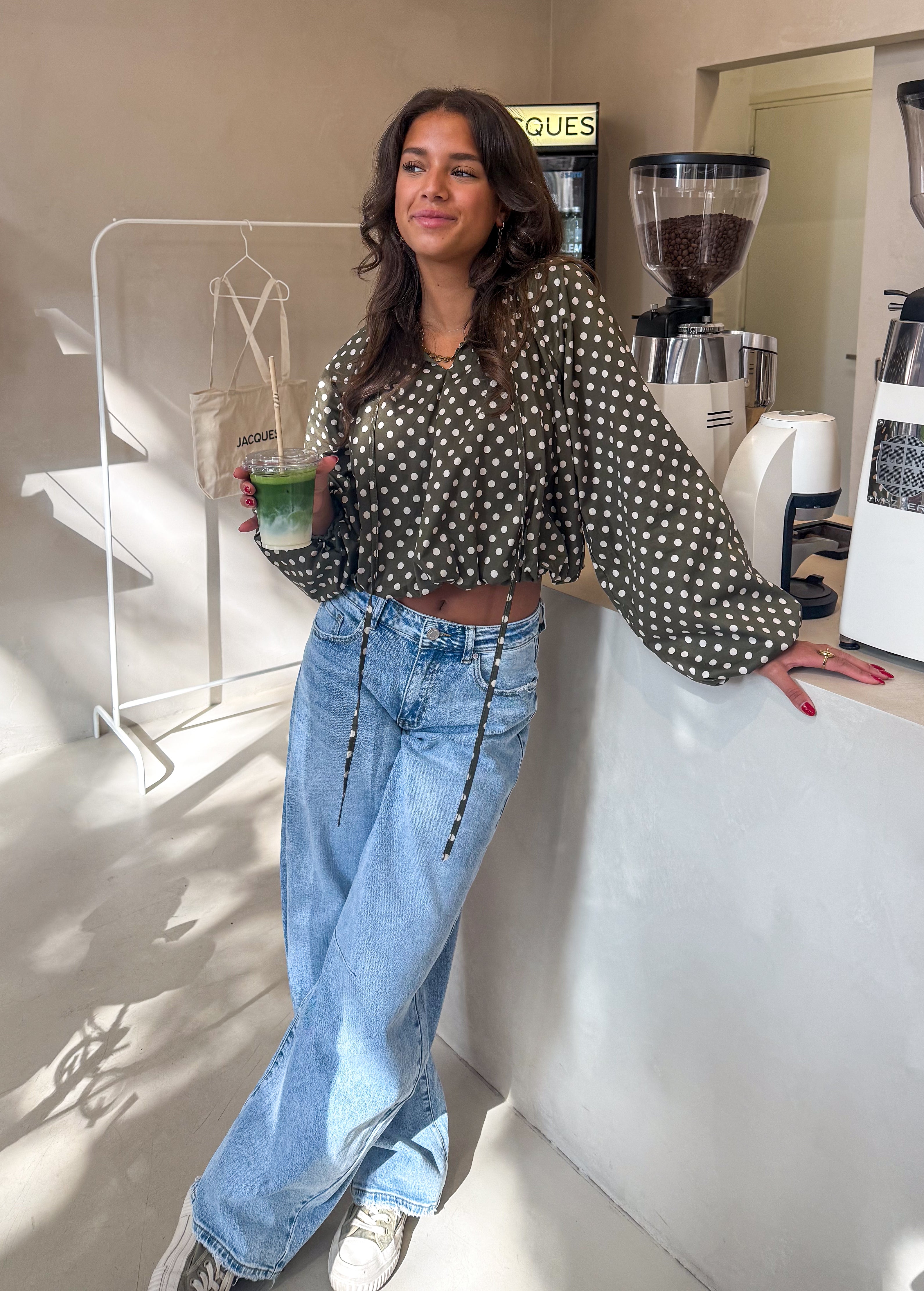 Edge Dots Blouse Green