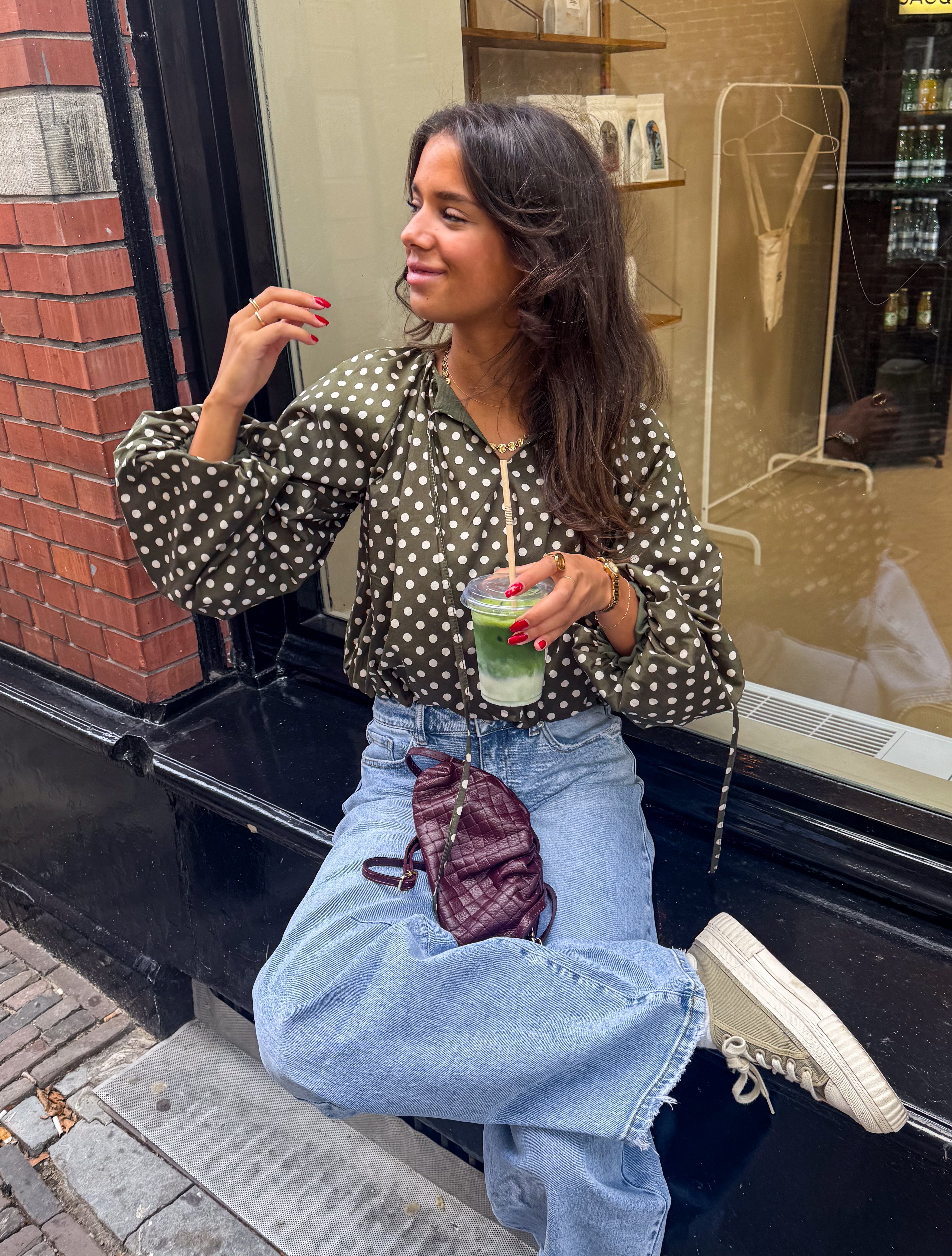 Edge Dots Blouse Green