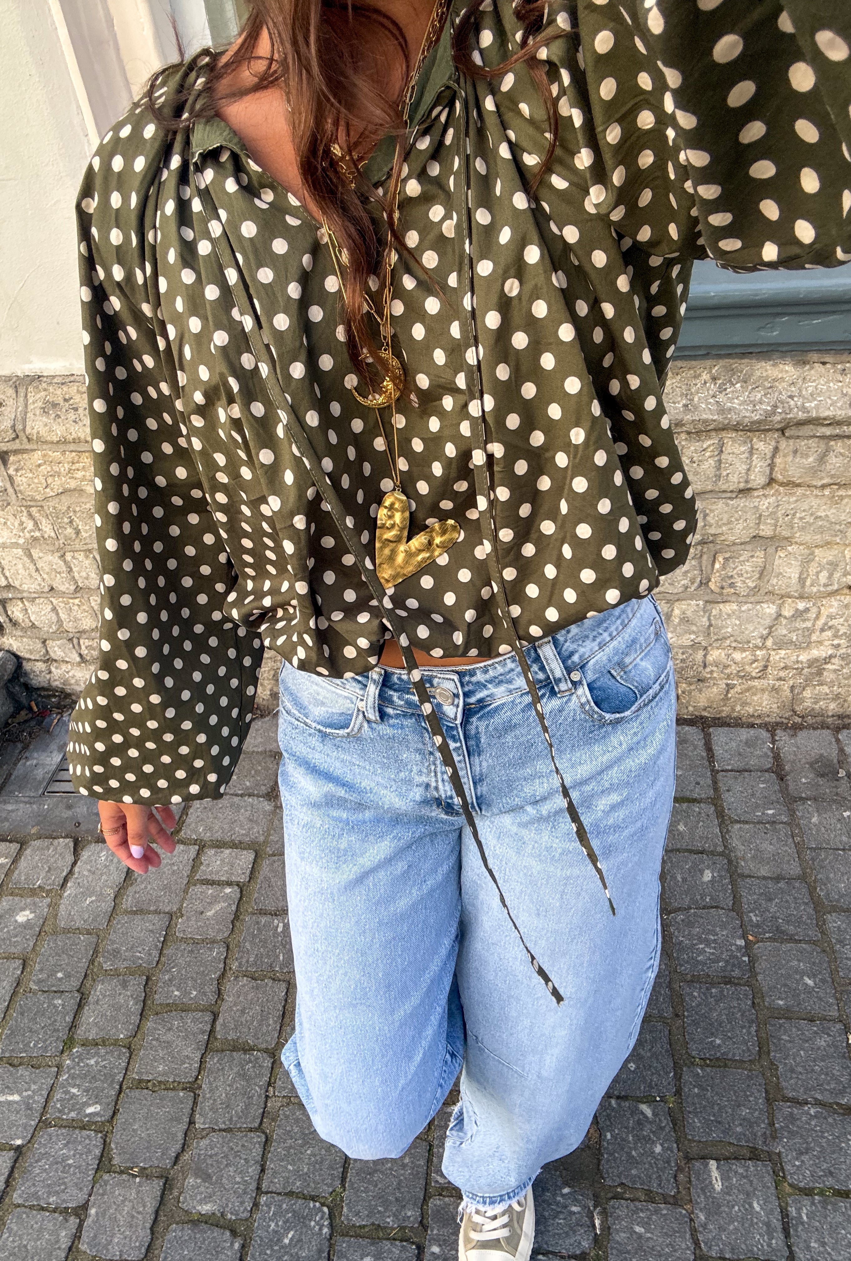 Edge Dots Blouse Green