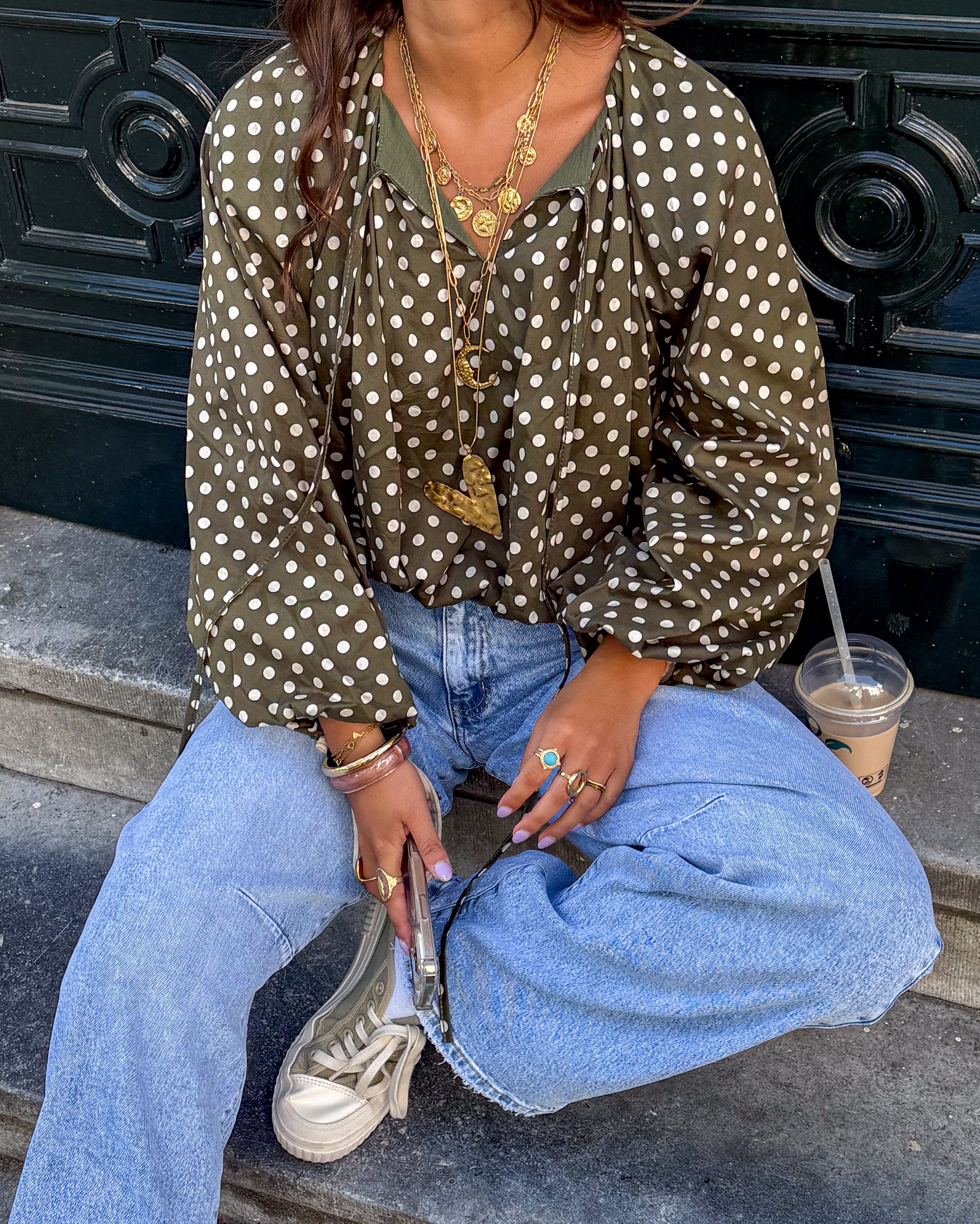 Edge Dots Blouse Green