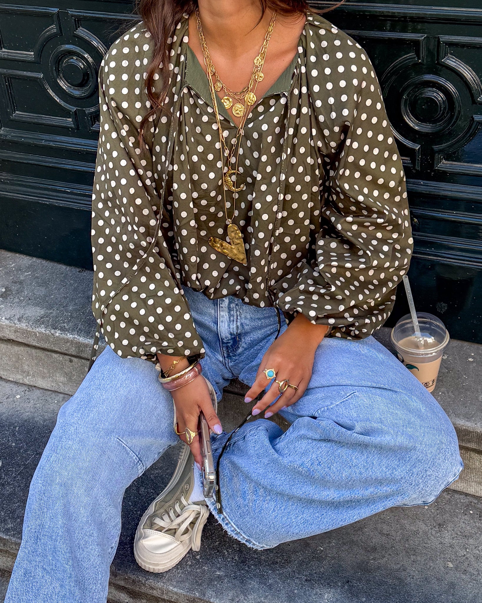 Edge Dots Blouse Green