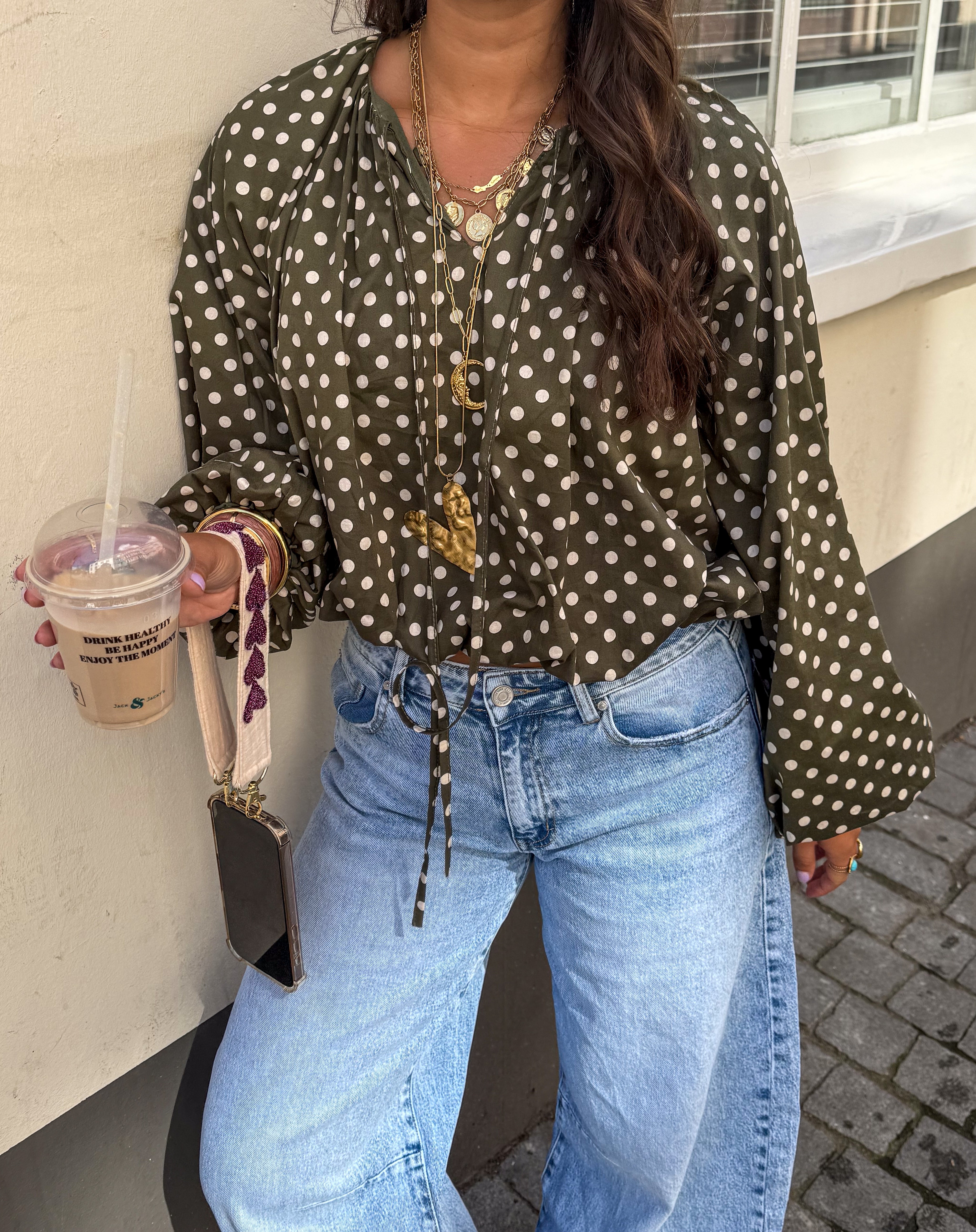 Edge Dots Blouse Green