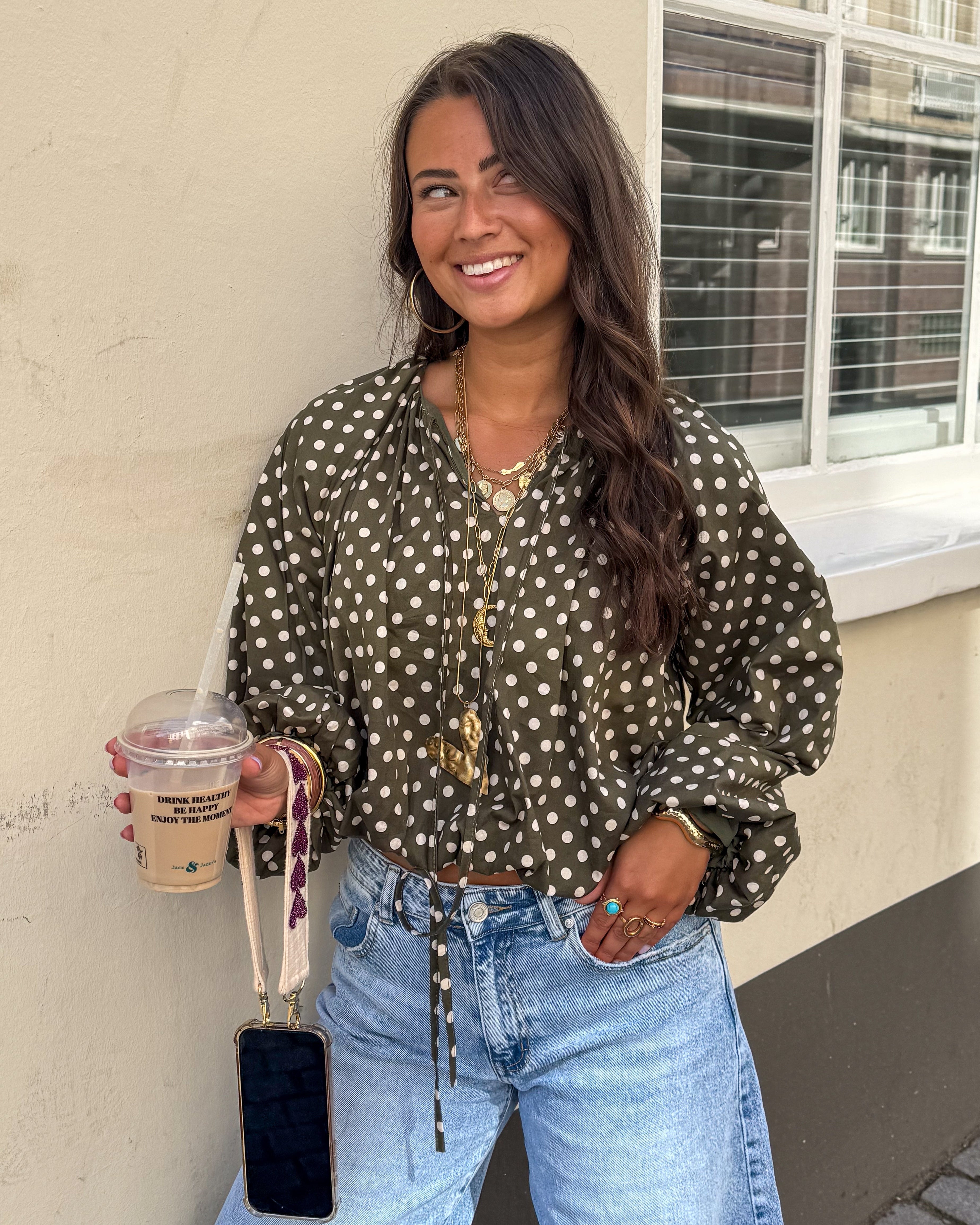 Edge Dots Blouse Green