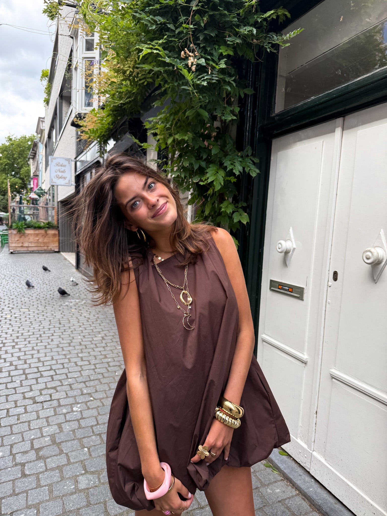 Mary Balloon Dress Brown