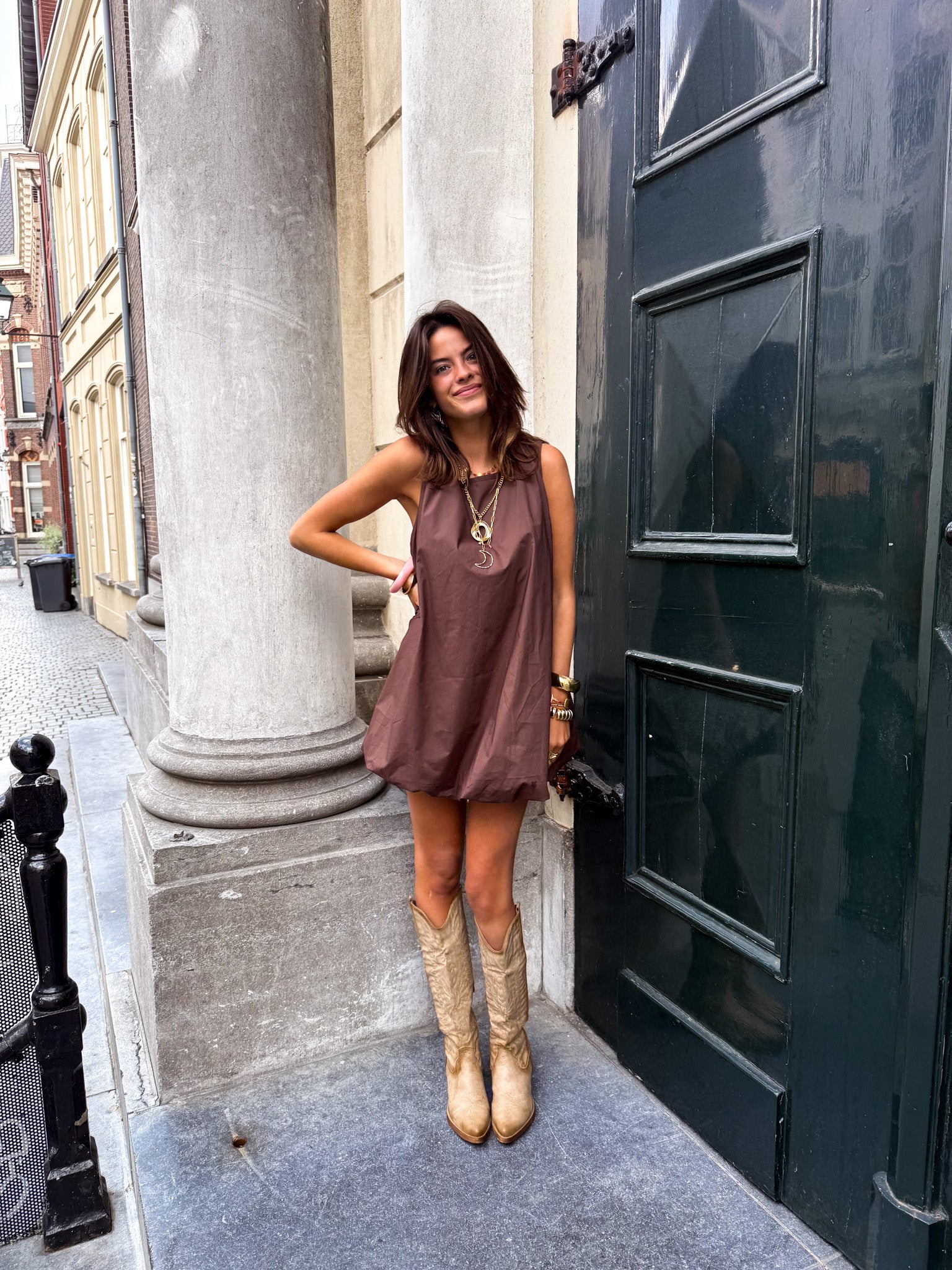 Mary Balloon Dress Brown