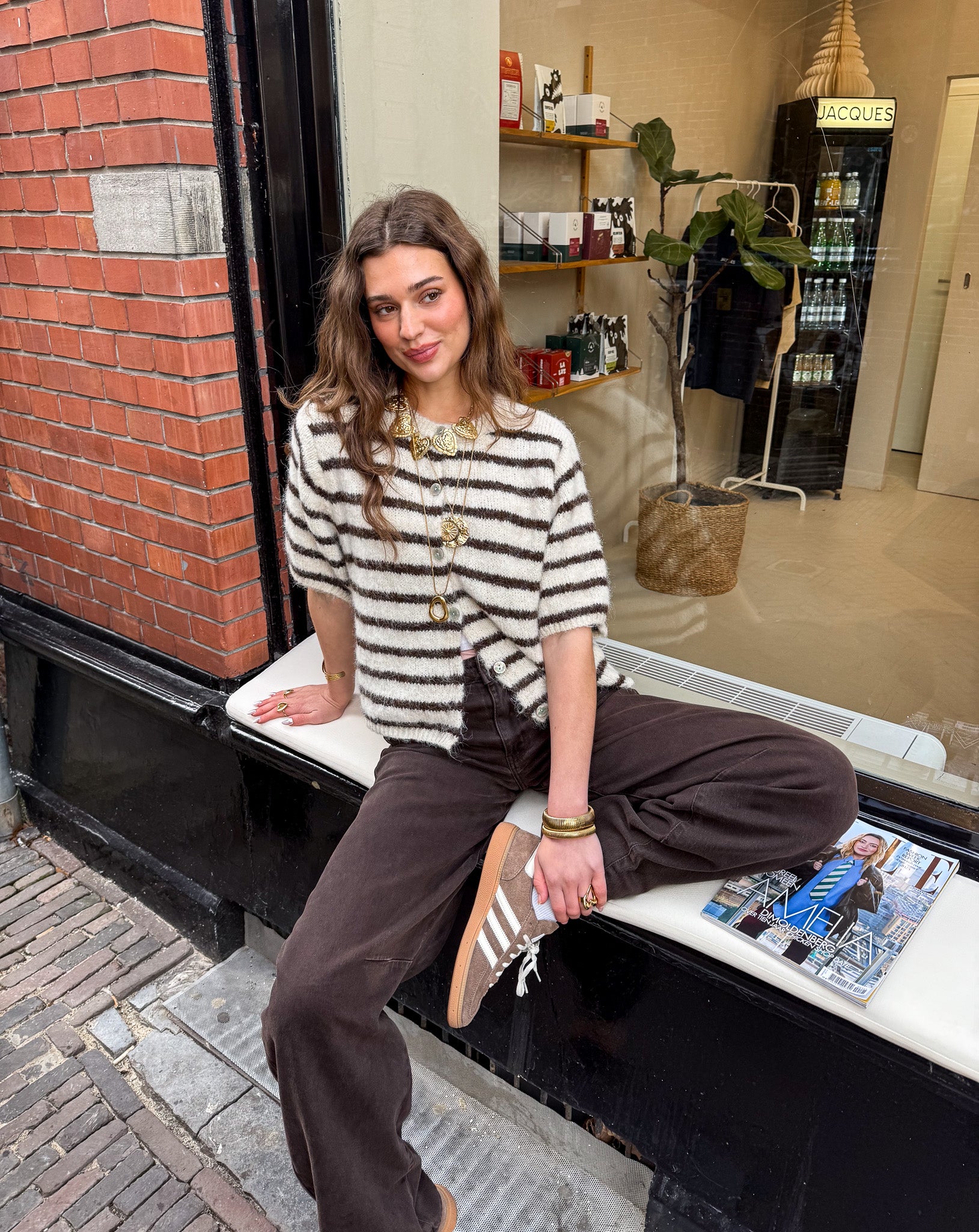 Elsa Vest Brown Stripe