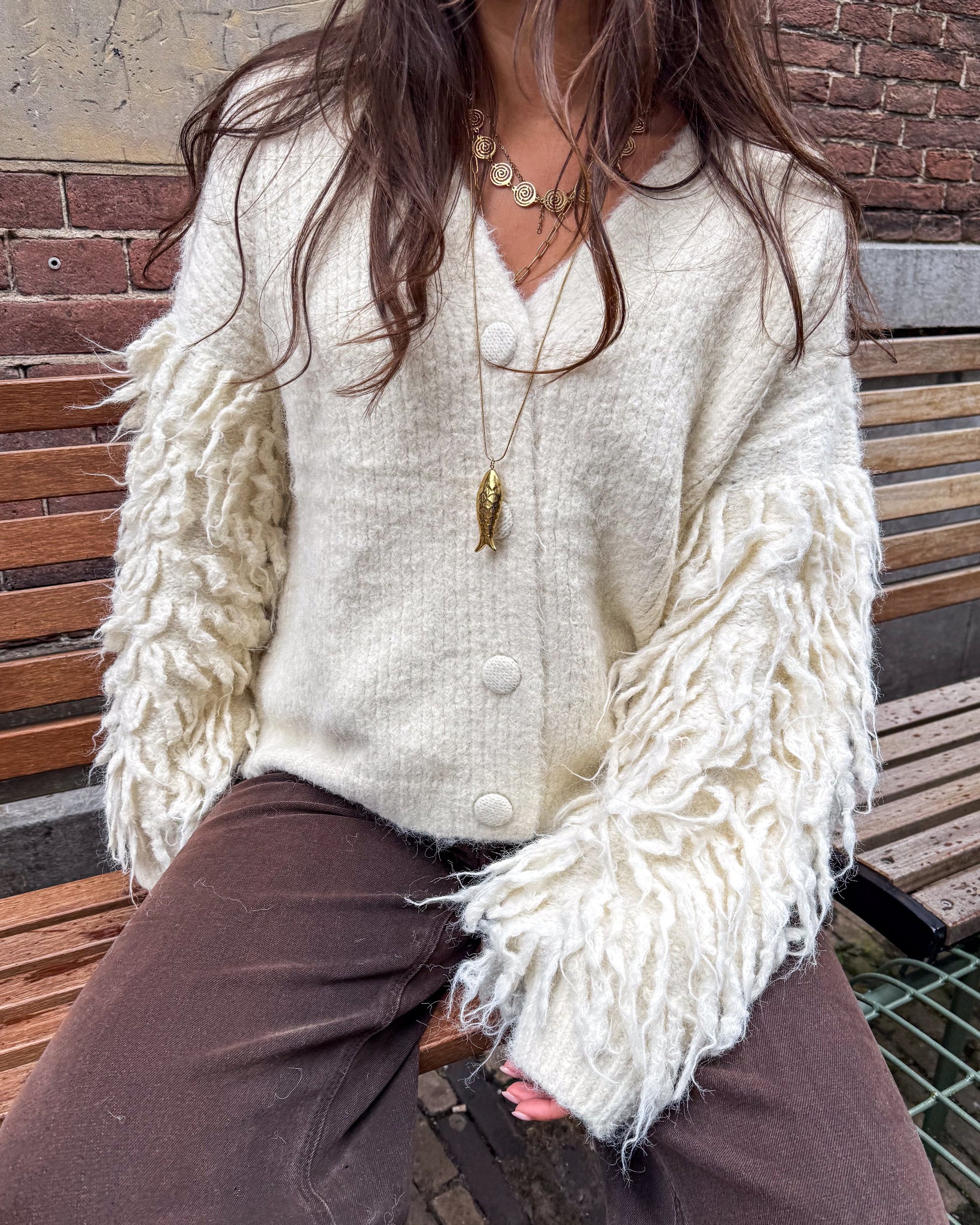 Fien Fringe Sleeve Vest Off White