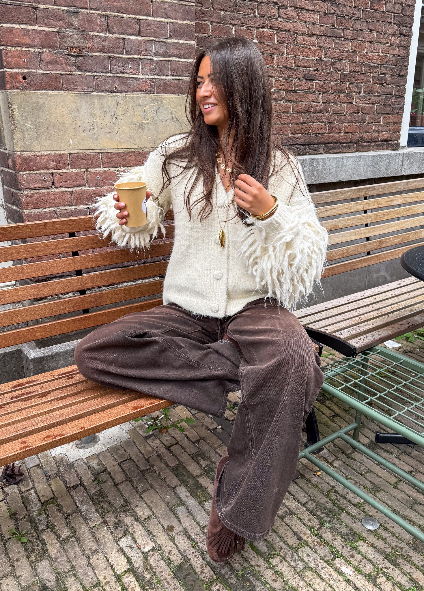 Fien Fringe Sleeve Vest Off White