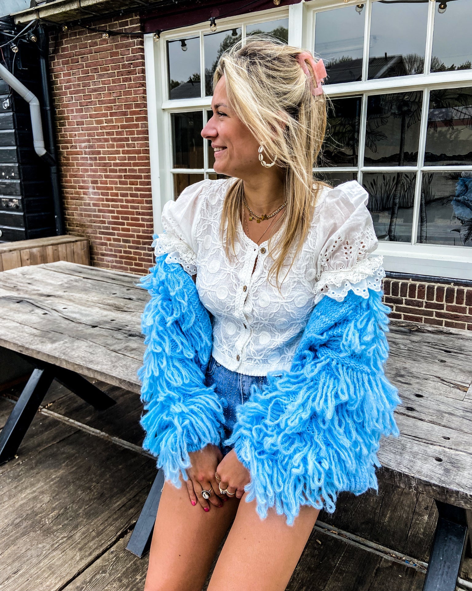 Fringe Vest Sky Blue