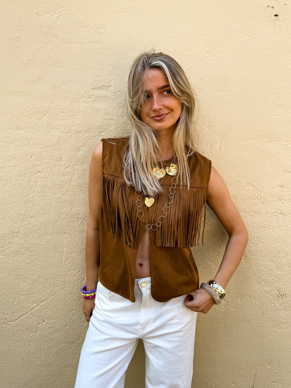 Gabriella Fringe Gilet | Camel