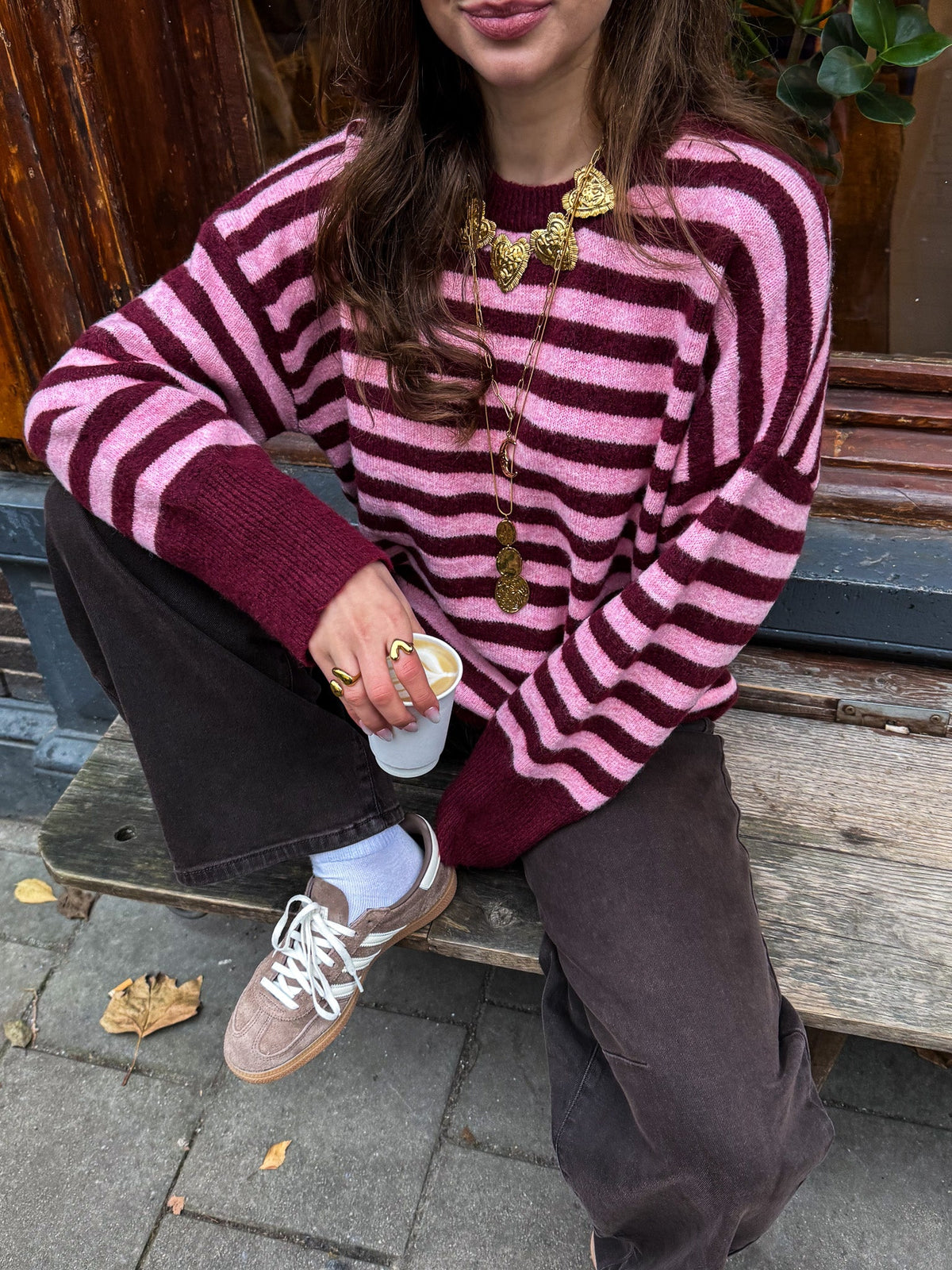 Gemma Gestreepte Trui | Pink Bordeaux