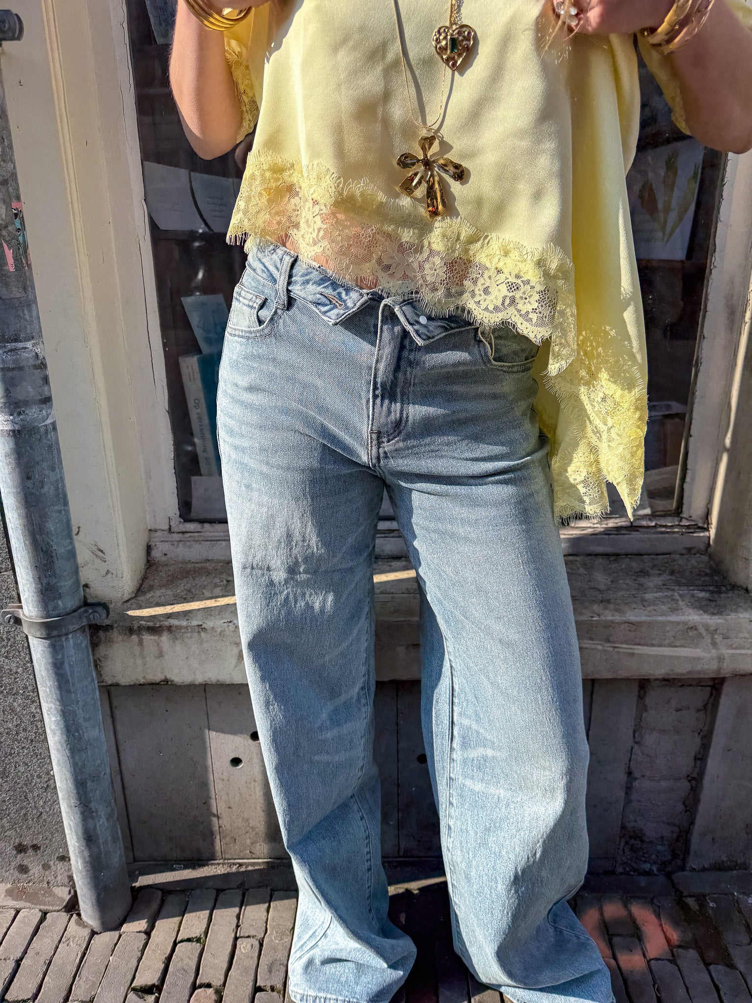 Wide Leg Jeans met Gevouwen Knoop