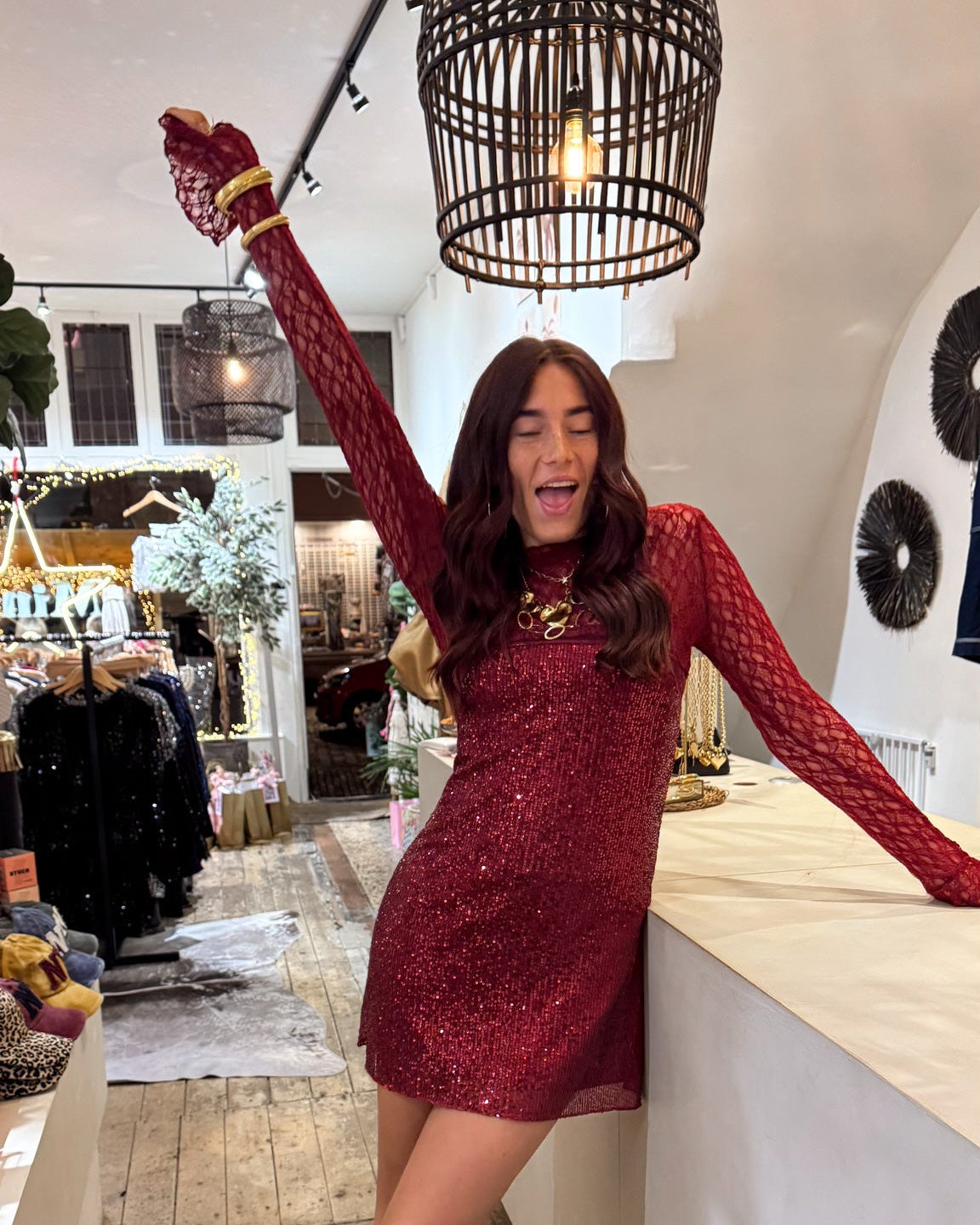 Gigi Sparkle Jurk | Bordeaux