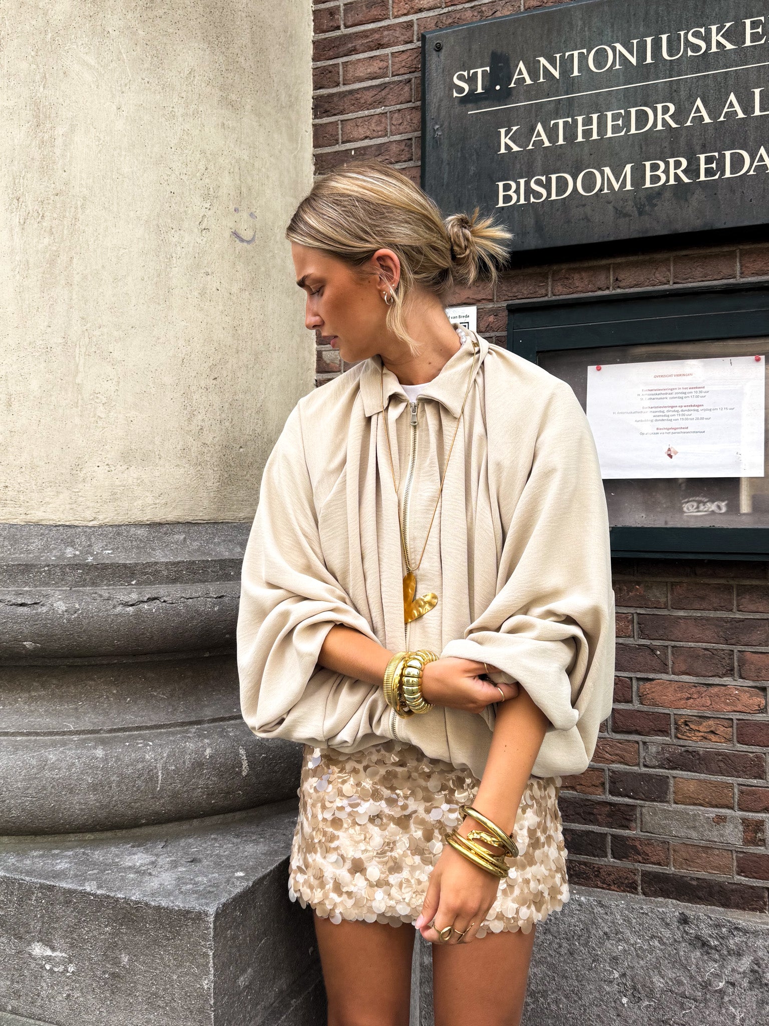 Honey Glitter Skirt Beige
