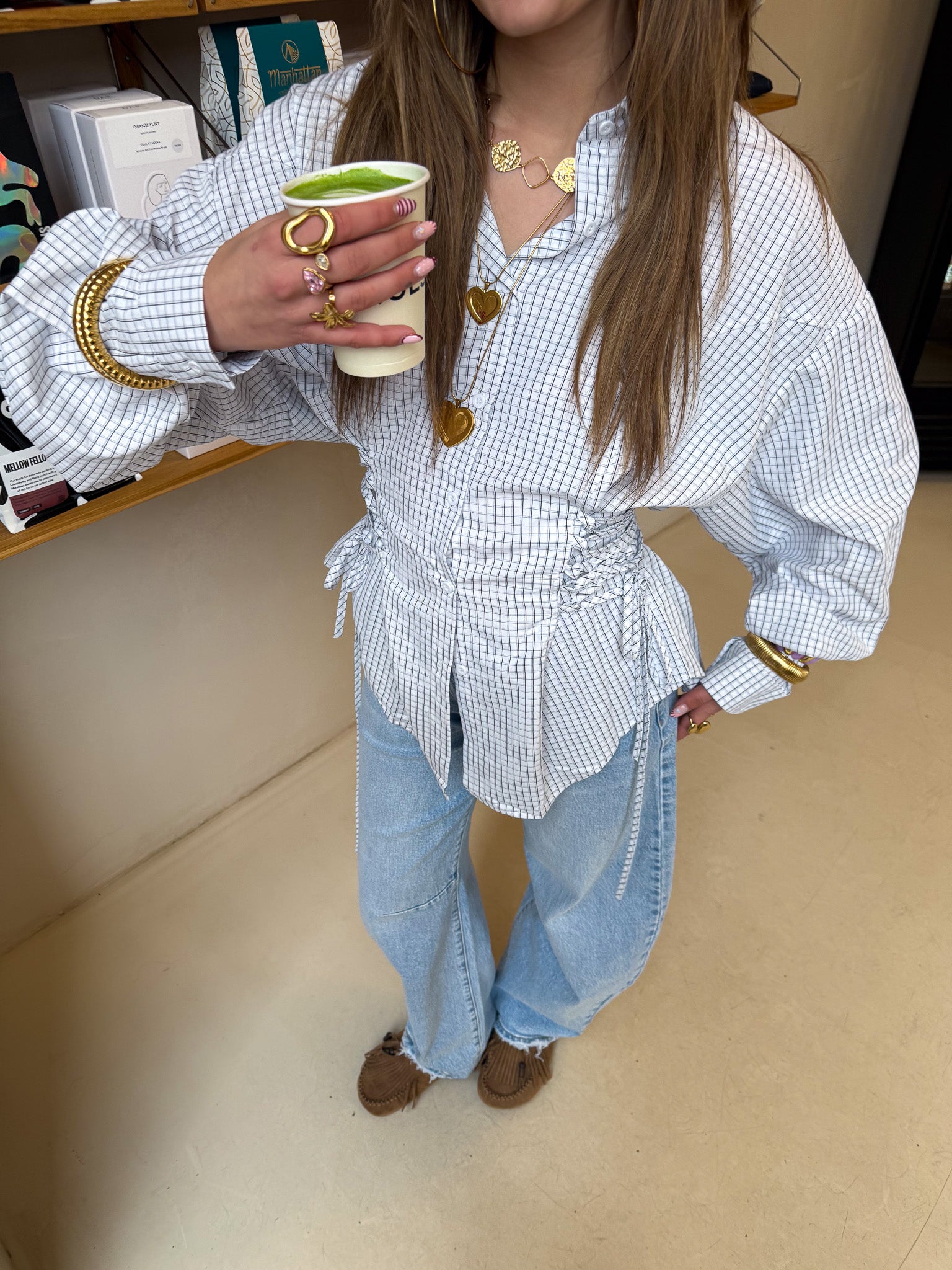 Jacky Checked Blouse White