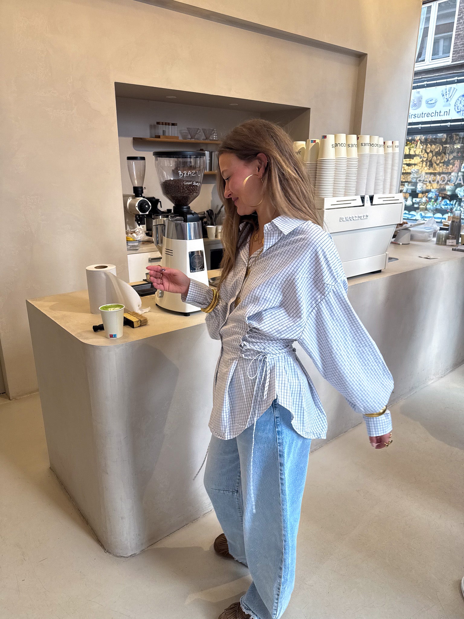 Jacky Checked Blouse White