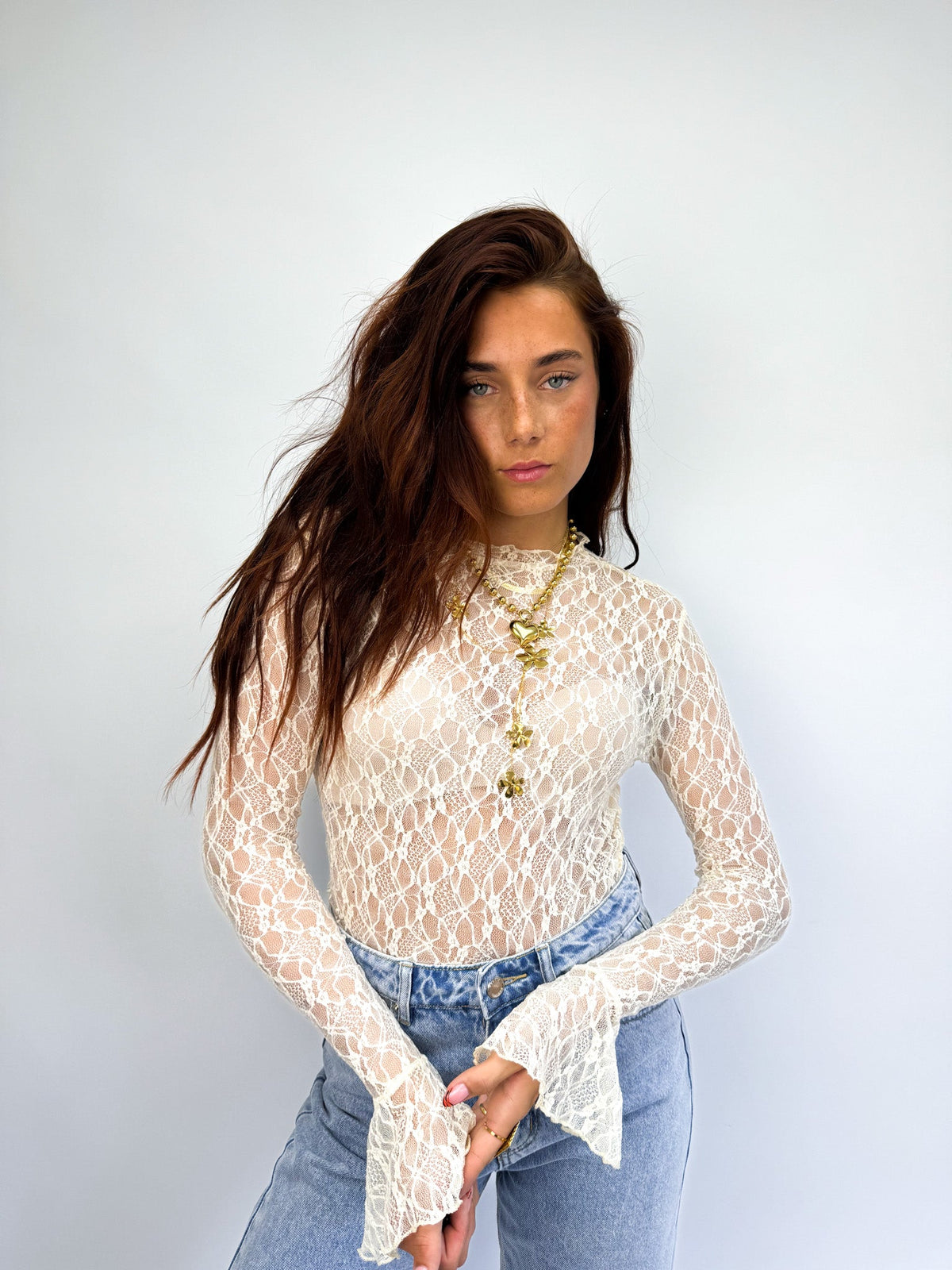 Jade Lace Longsleeve Top | Creme
