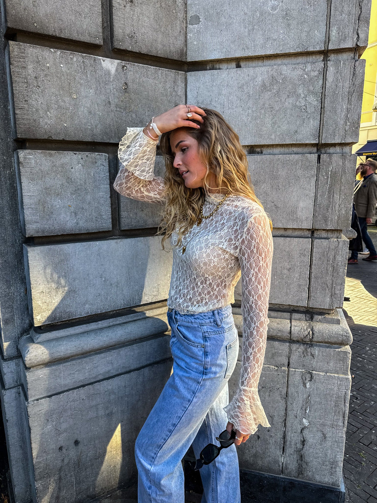 Jade Lace Longsleeve Top | Creme
