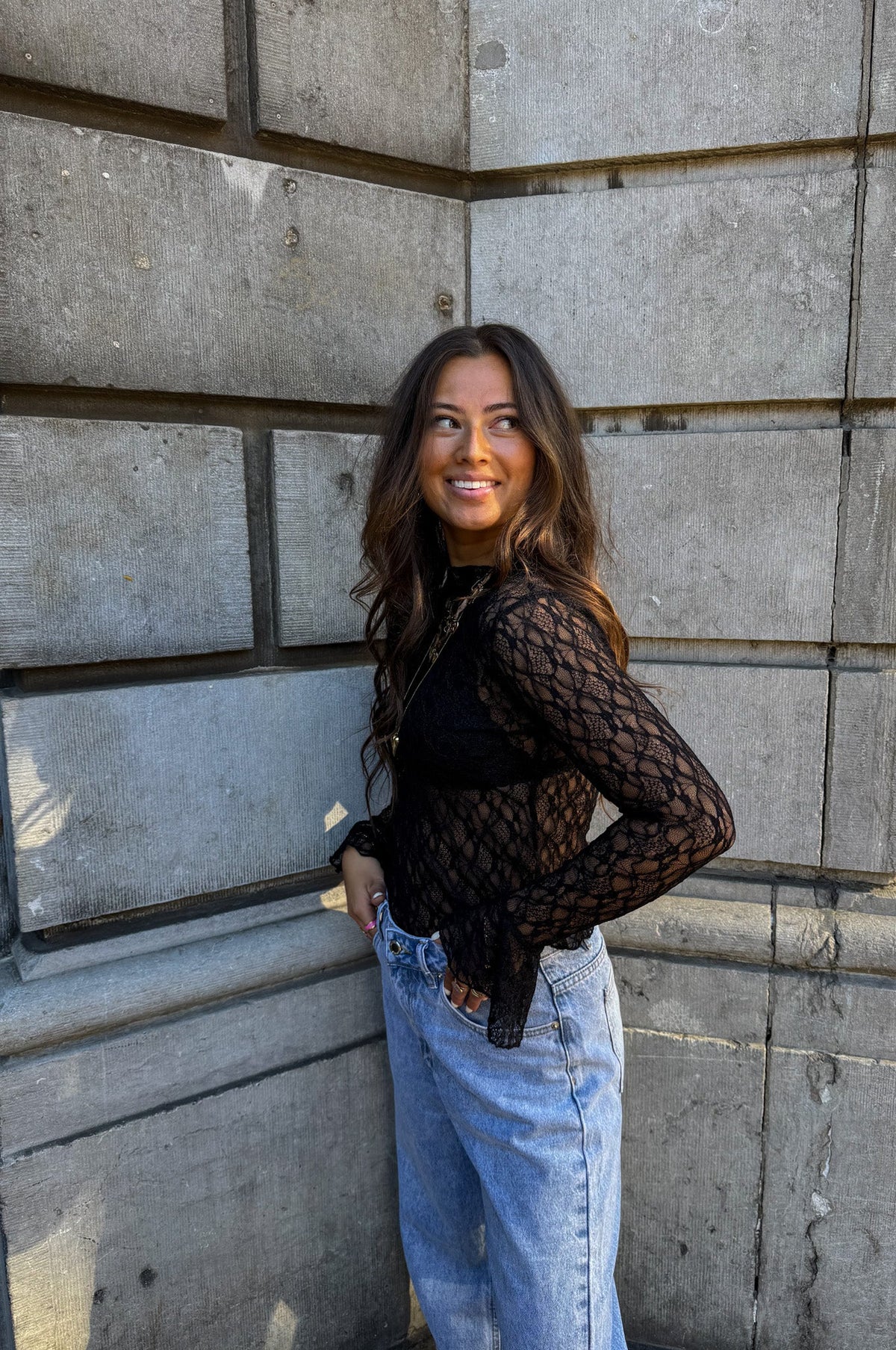 Jade Lace Longsleeve Top | Black