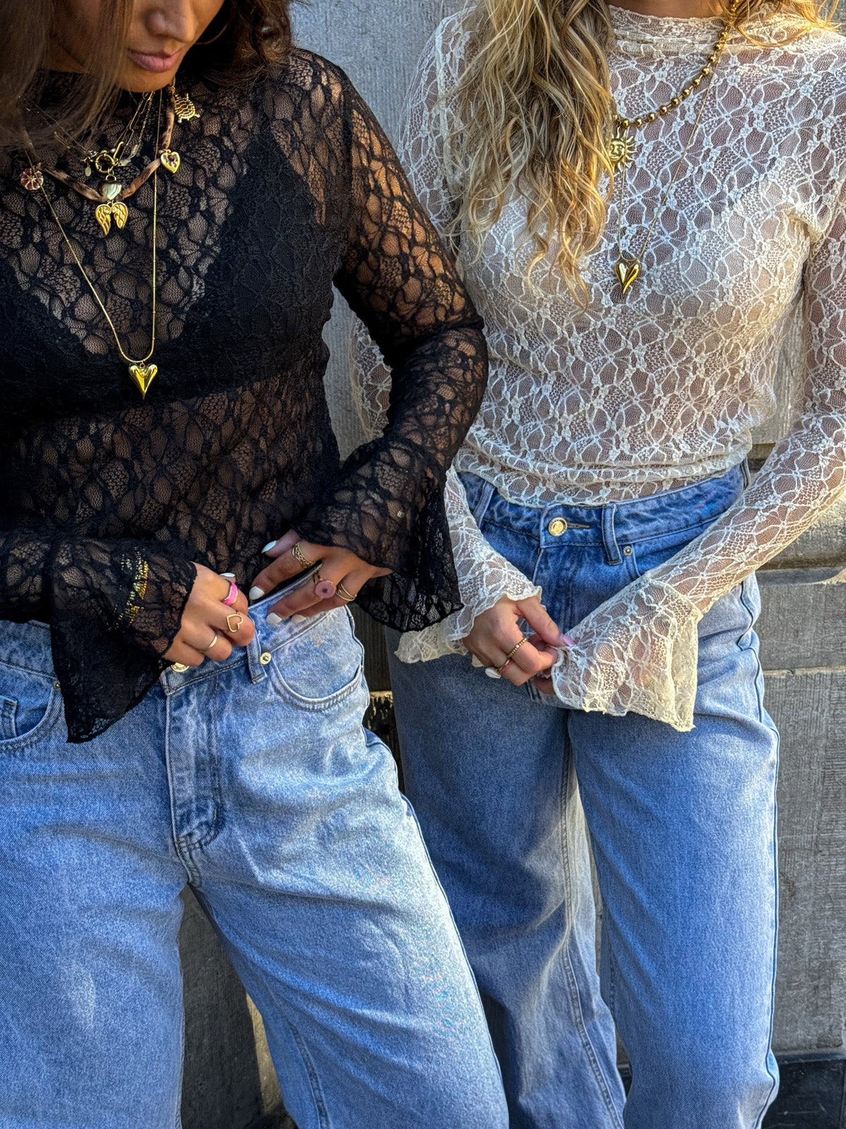 Jade Lace Longsleeve Top | Creme