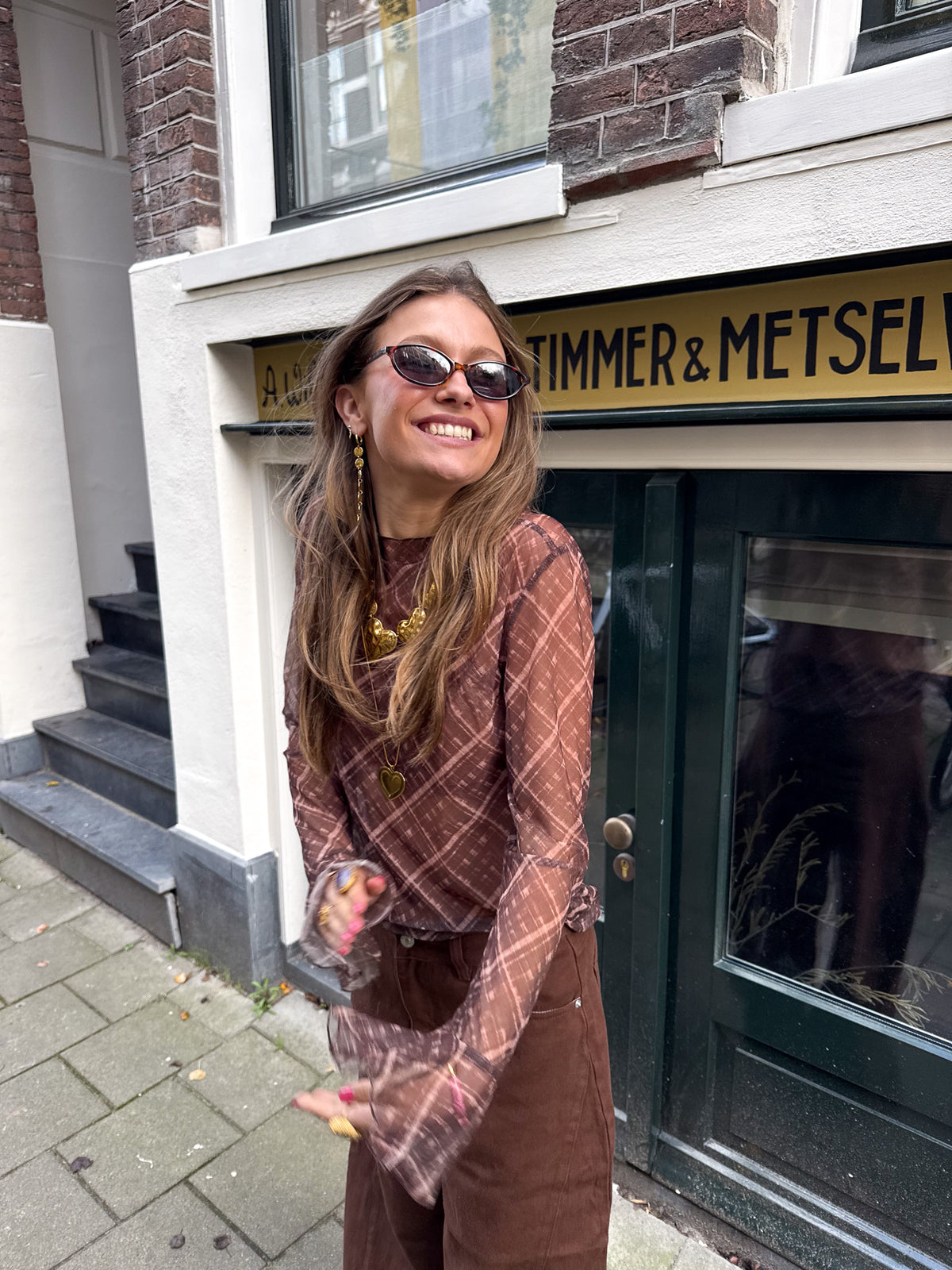 Jomé Mesh Top | Brown Checkered