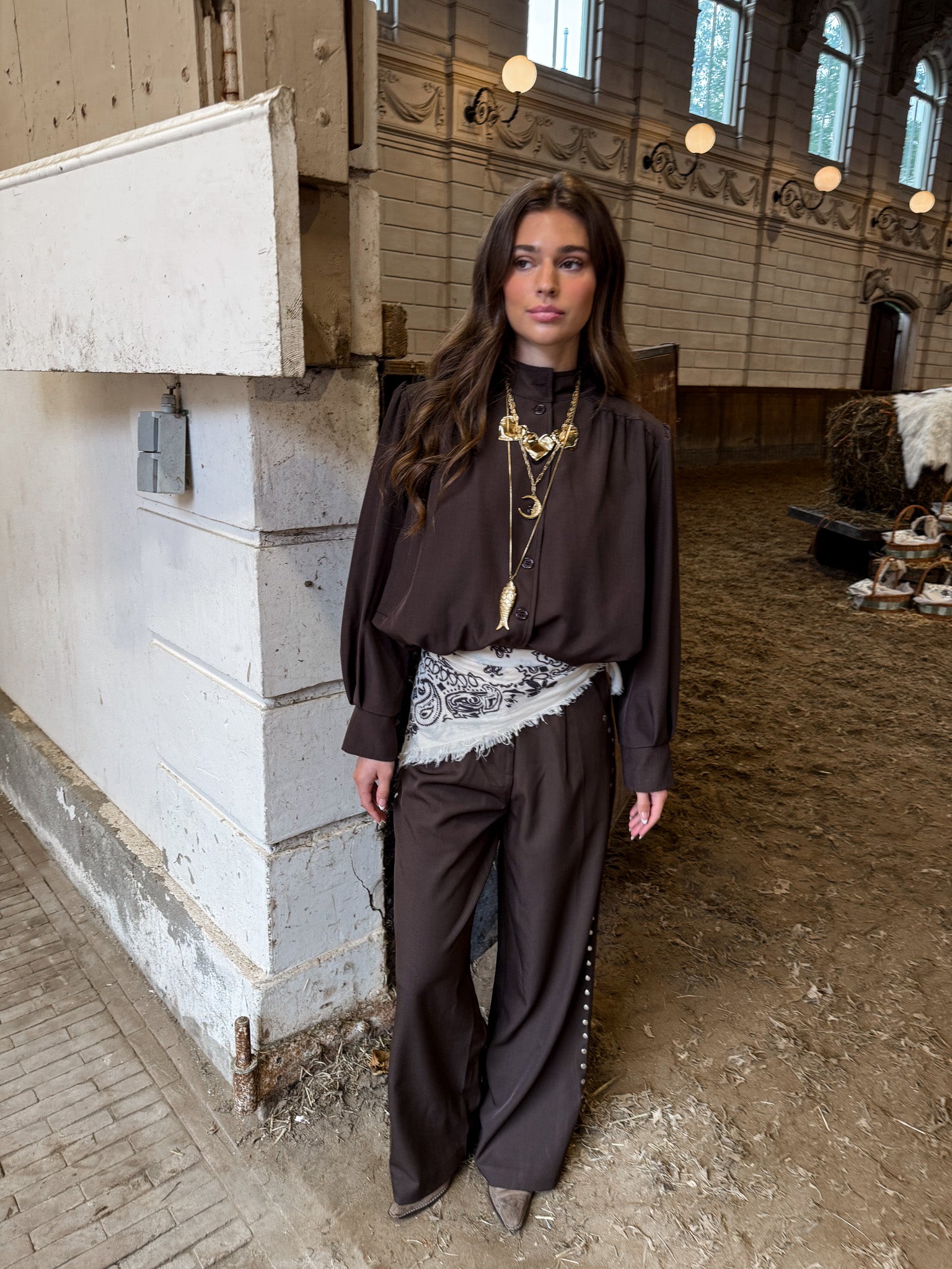 Pantalon Kendall clouté marron