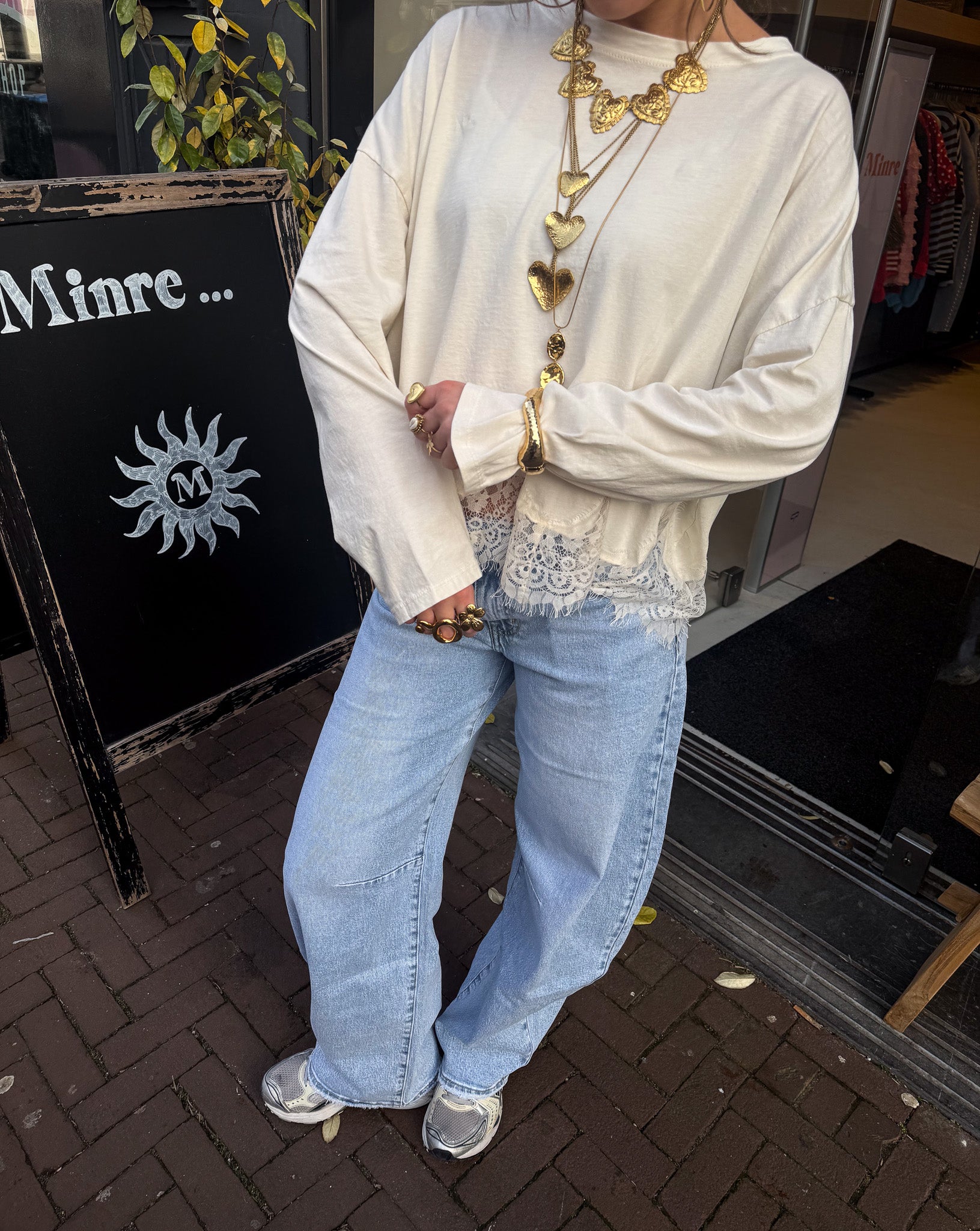 T-shirt à manches longues en dentelle blanche Lenti