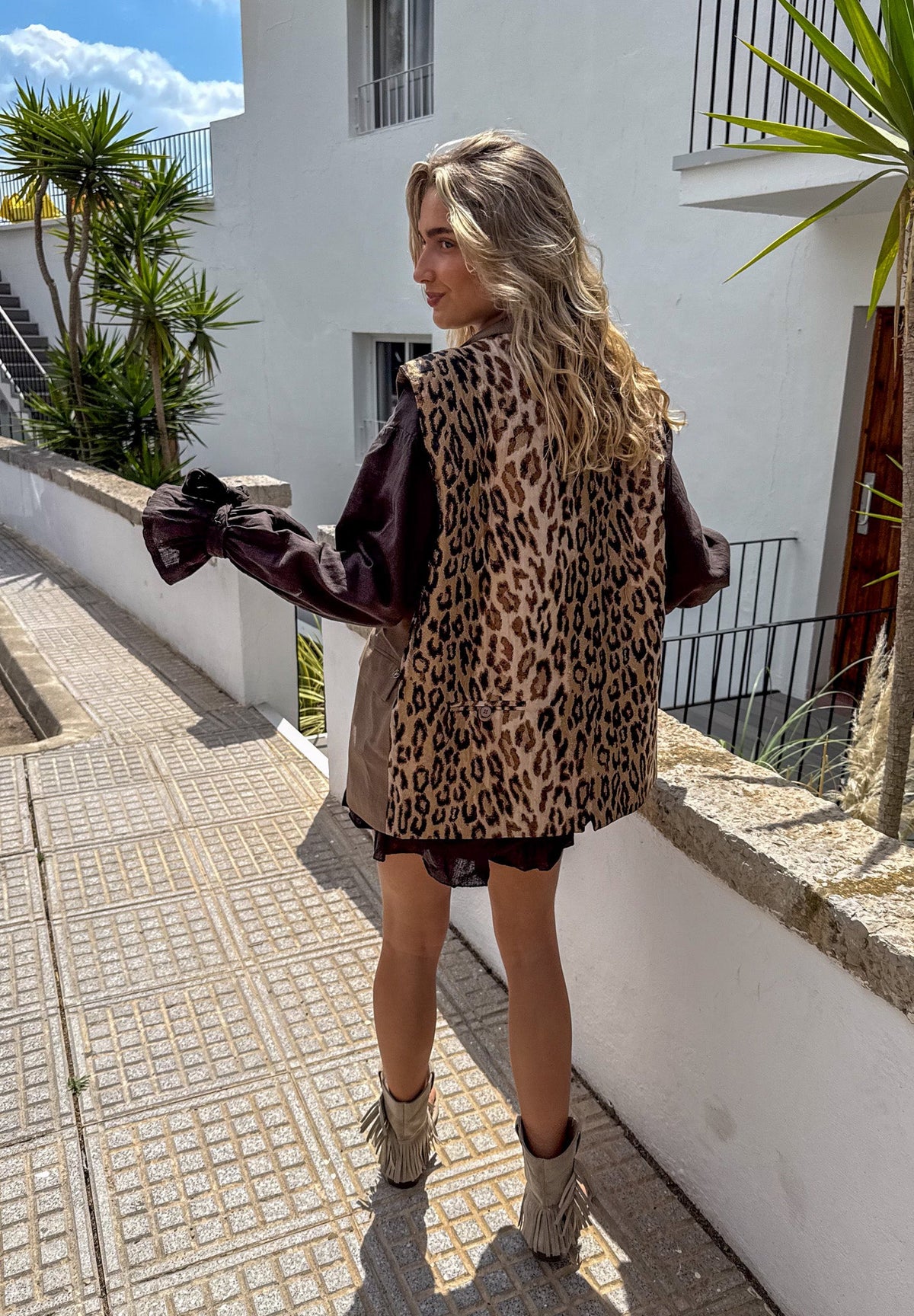 Leopard Gilet Split | Brown