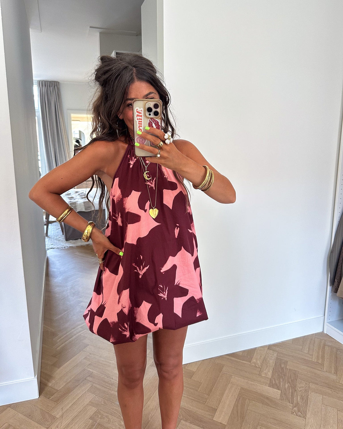 Levy Denim Jurk | Pink Flower