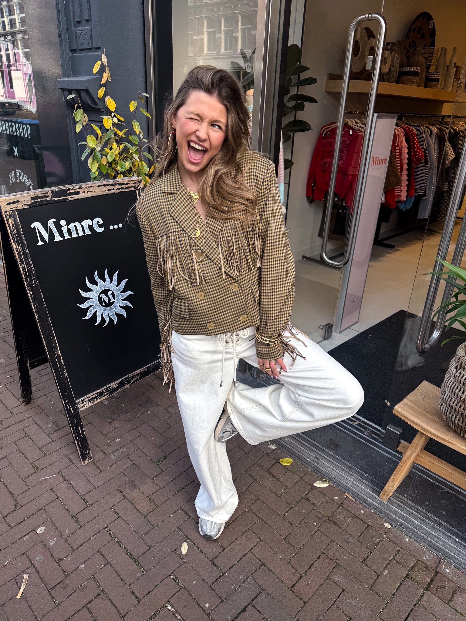 Lexi Franje Checked Blazer Yellow