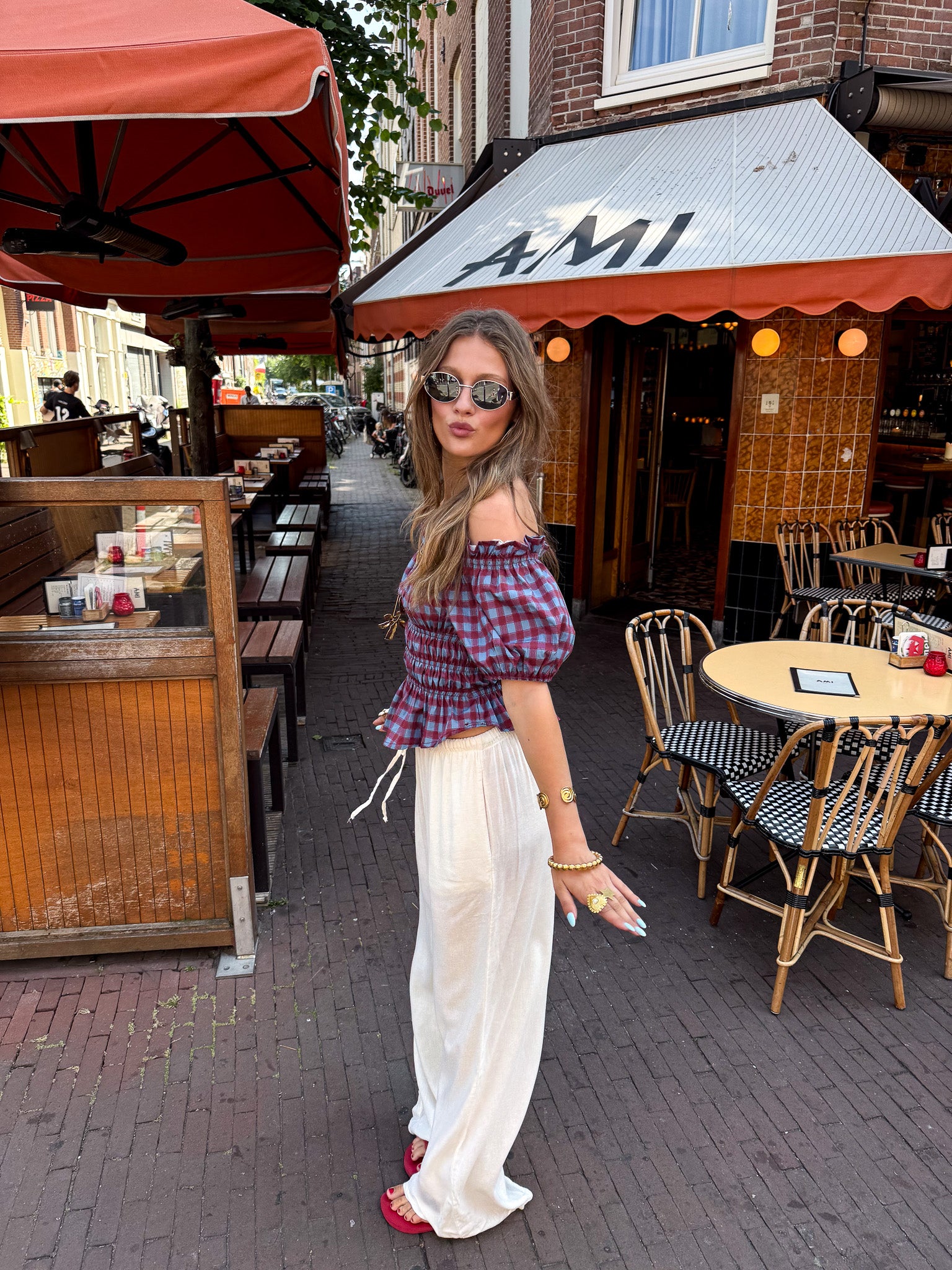 Lien Geruite Top Blauw