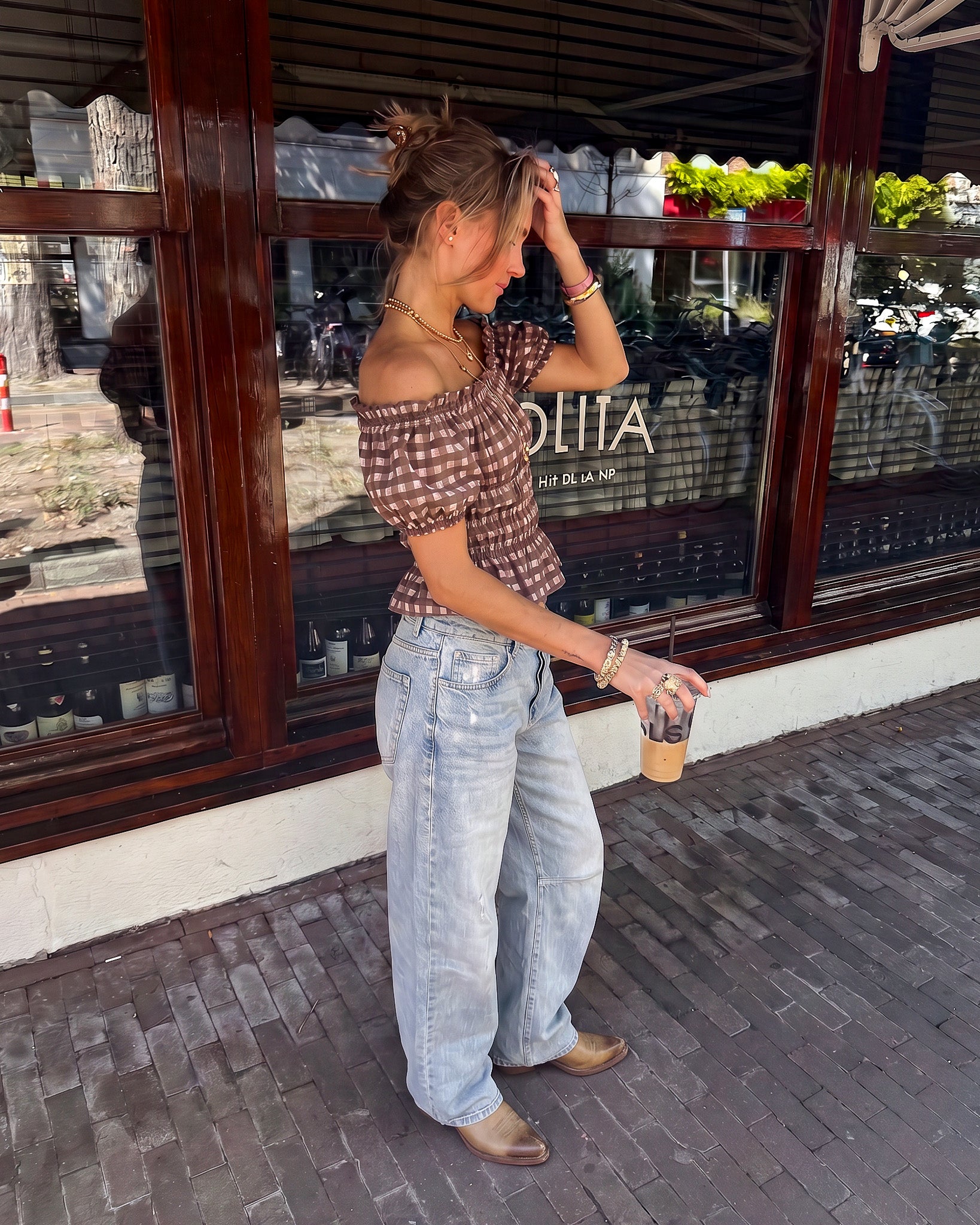 Lien Checkered Top Marron