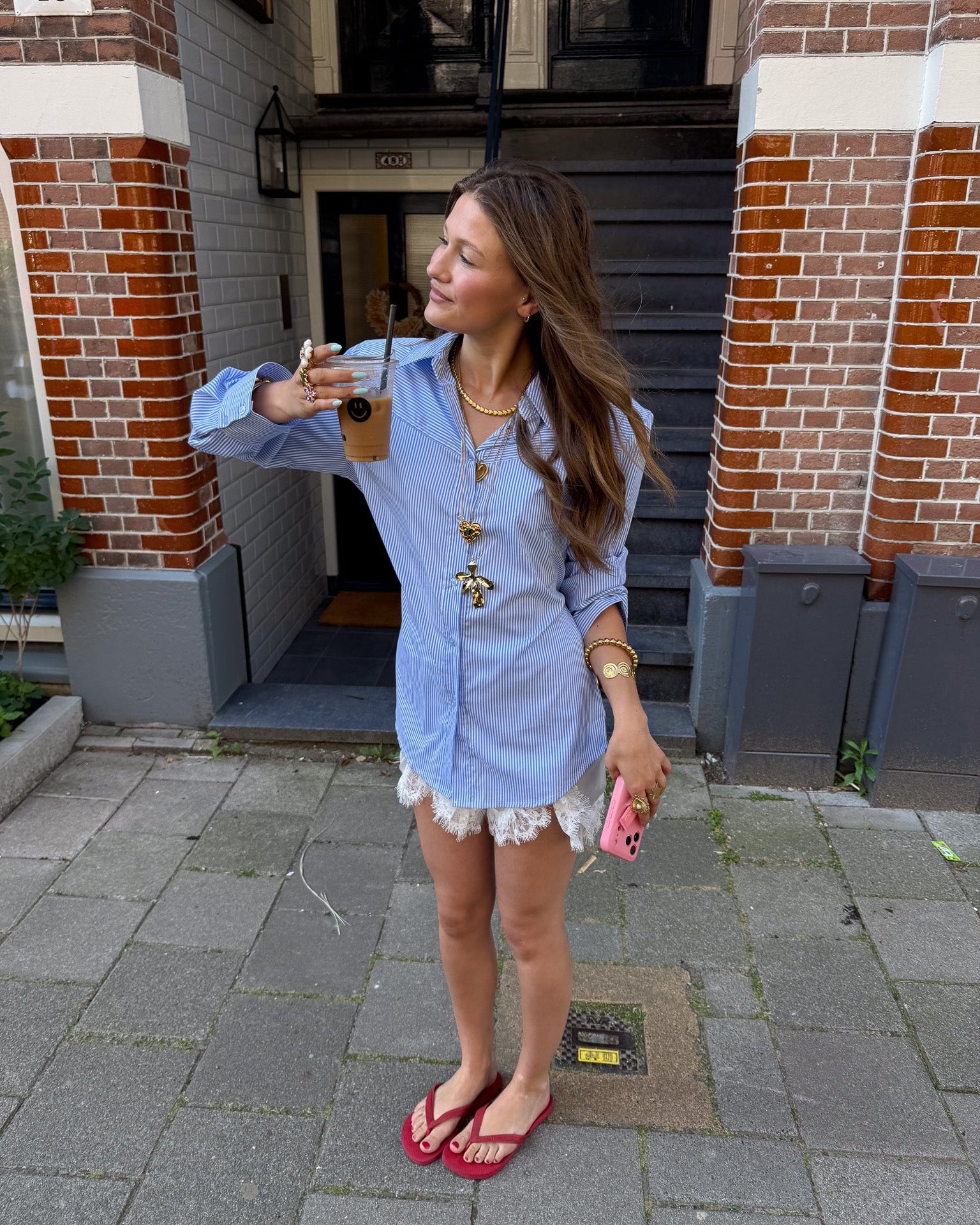 Livia Streep Blouse Blauw