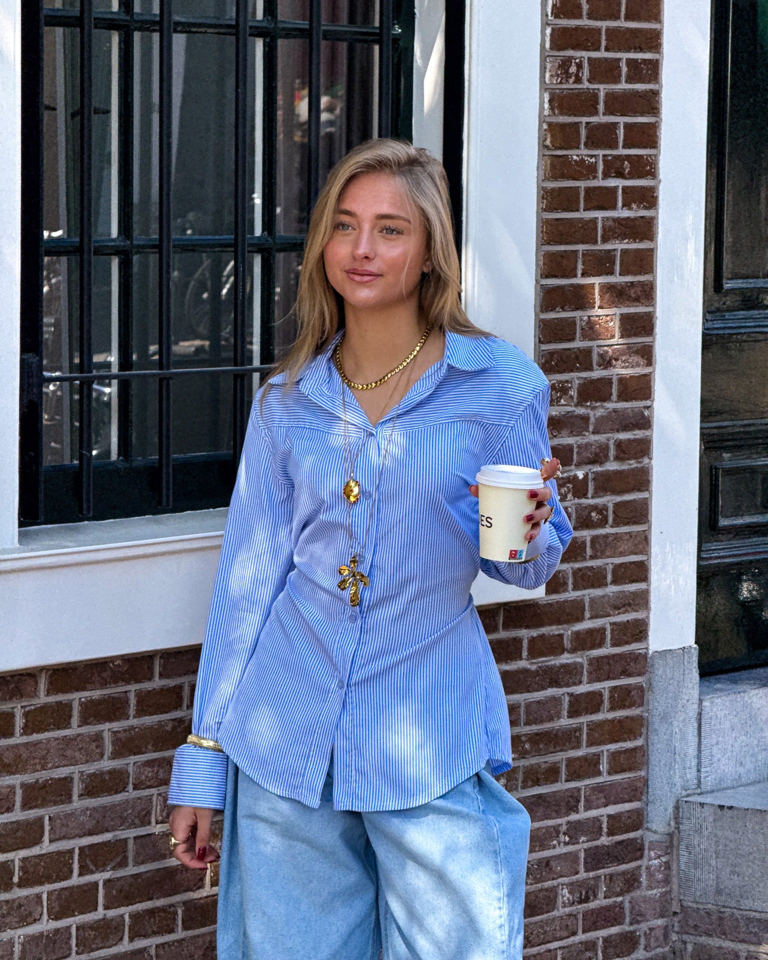 Livia Streep Blouse Blauw