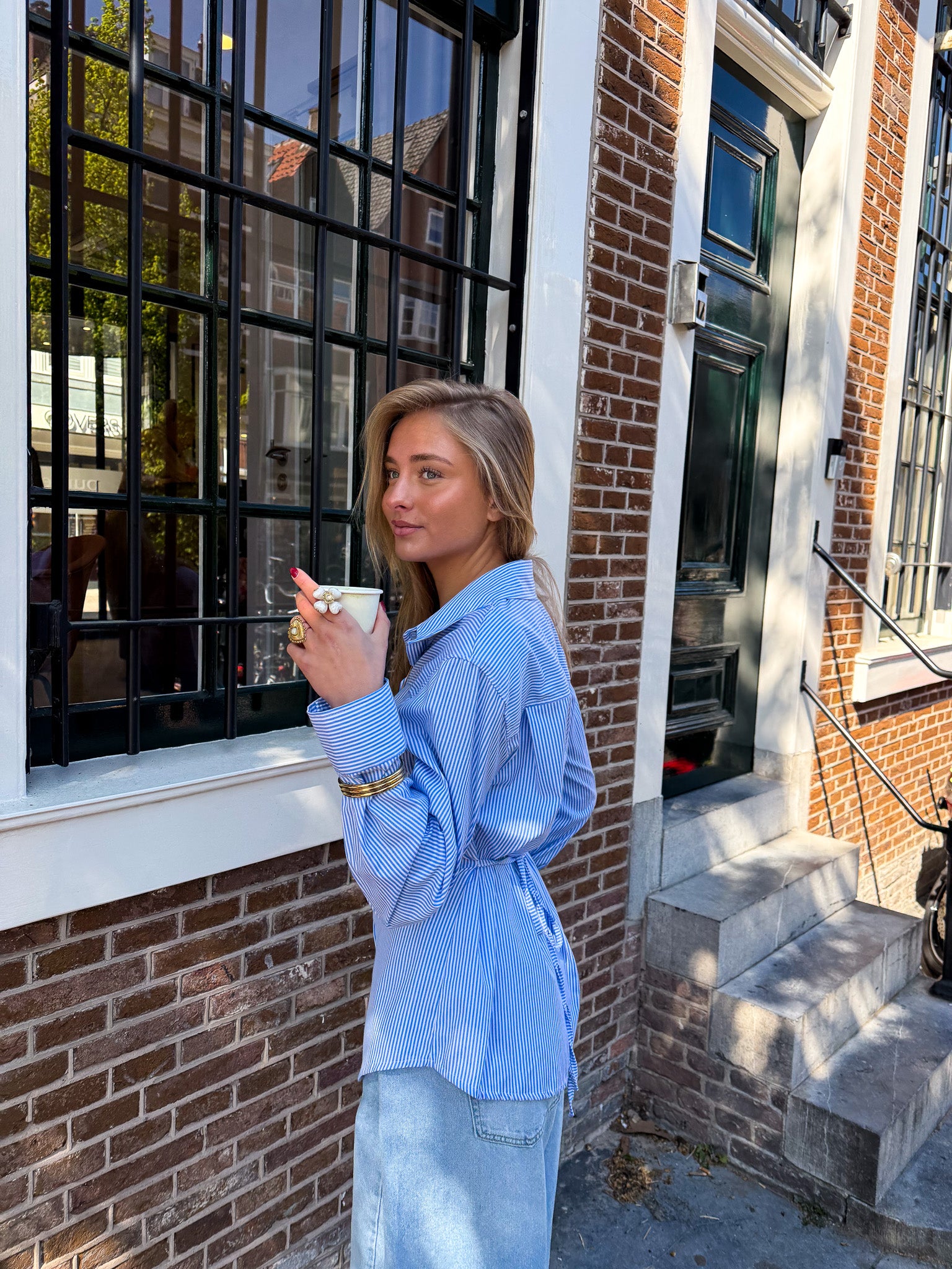 Livia Streep Blouse Blauw