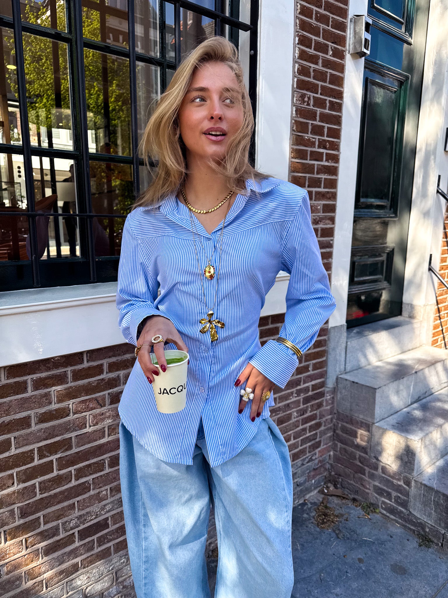 Livia Streep Blouse Blauw