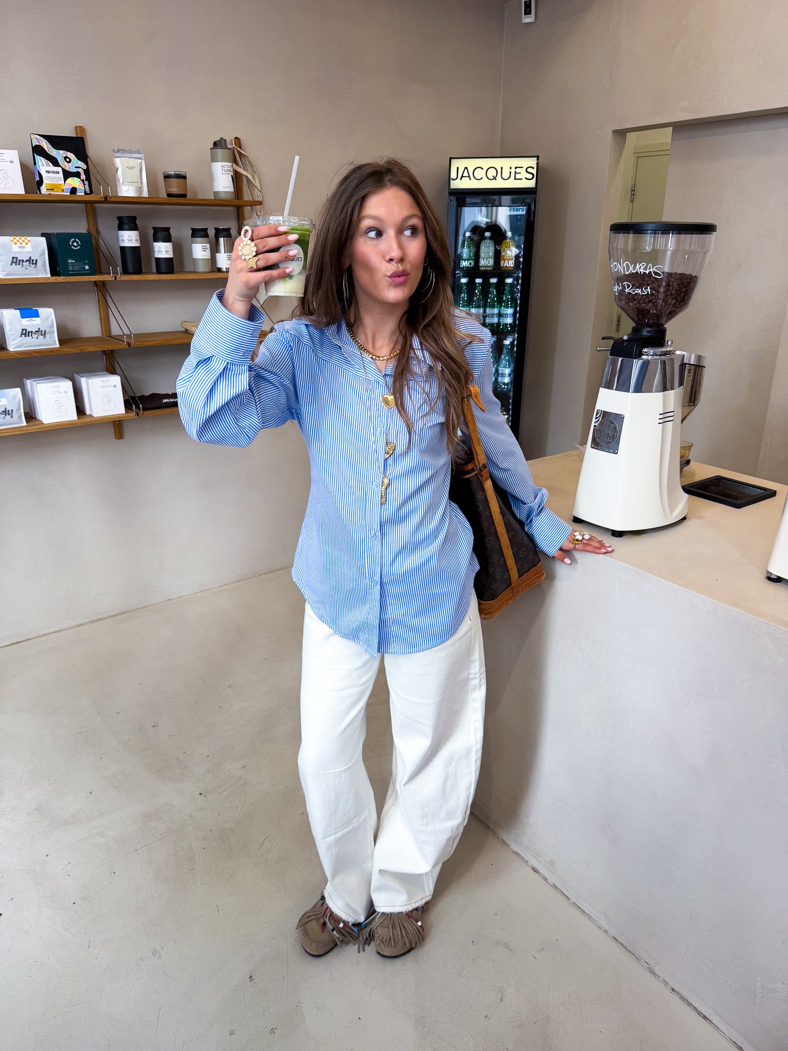 Livia Streep Blouse Blauw