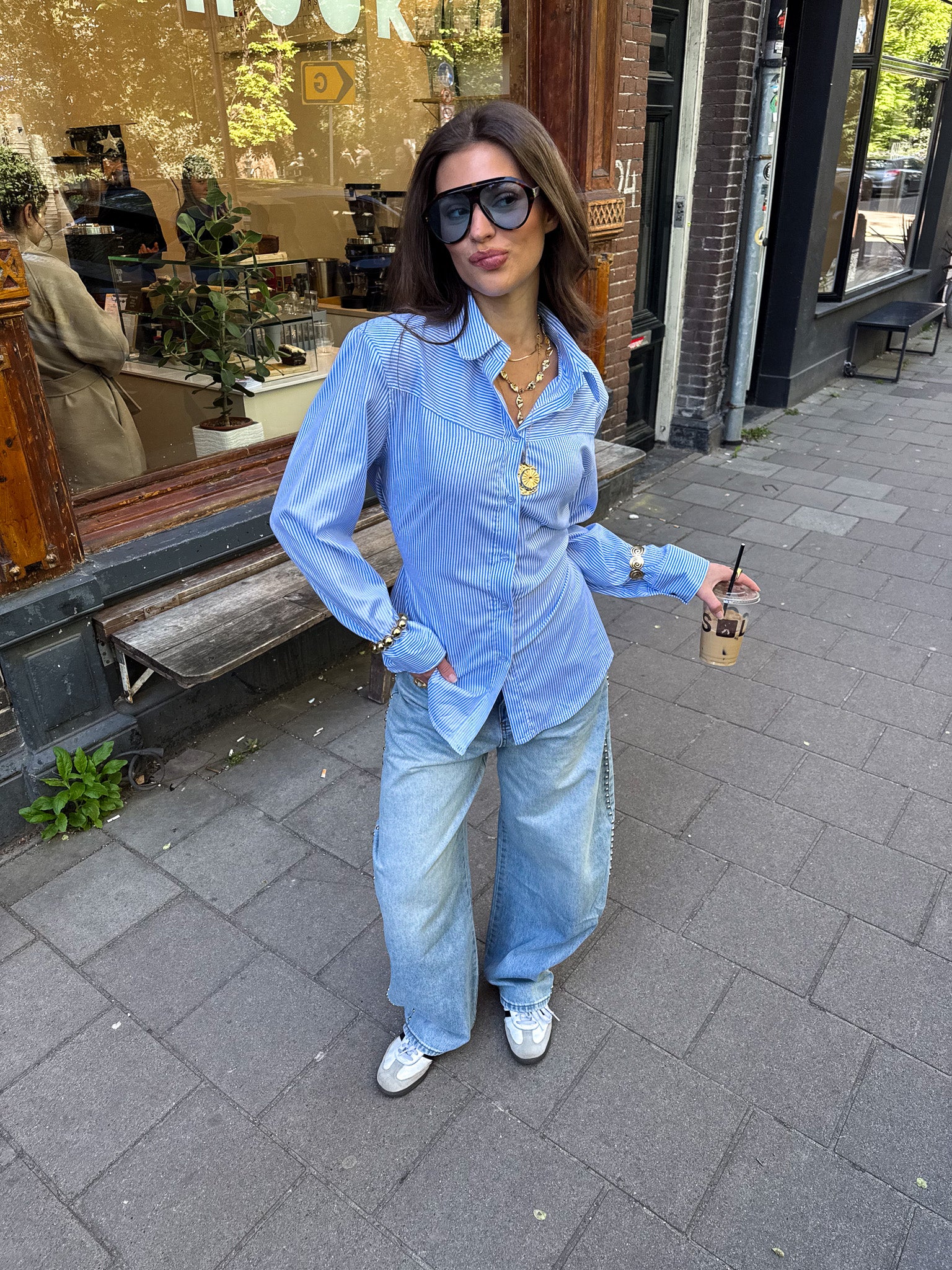 Livia Streep Blouse Blauw