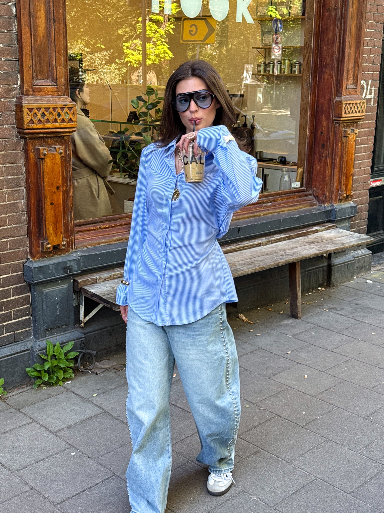Livia Streep Blouse Blauw