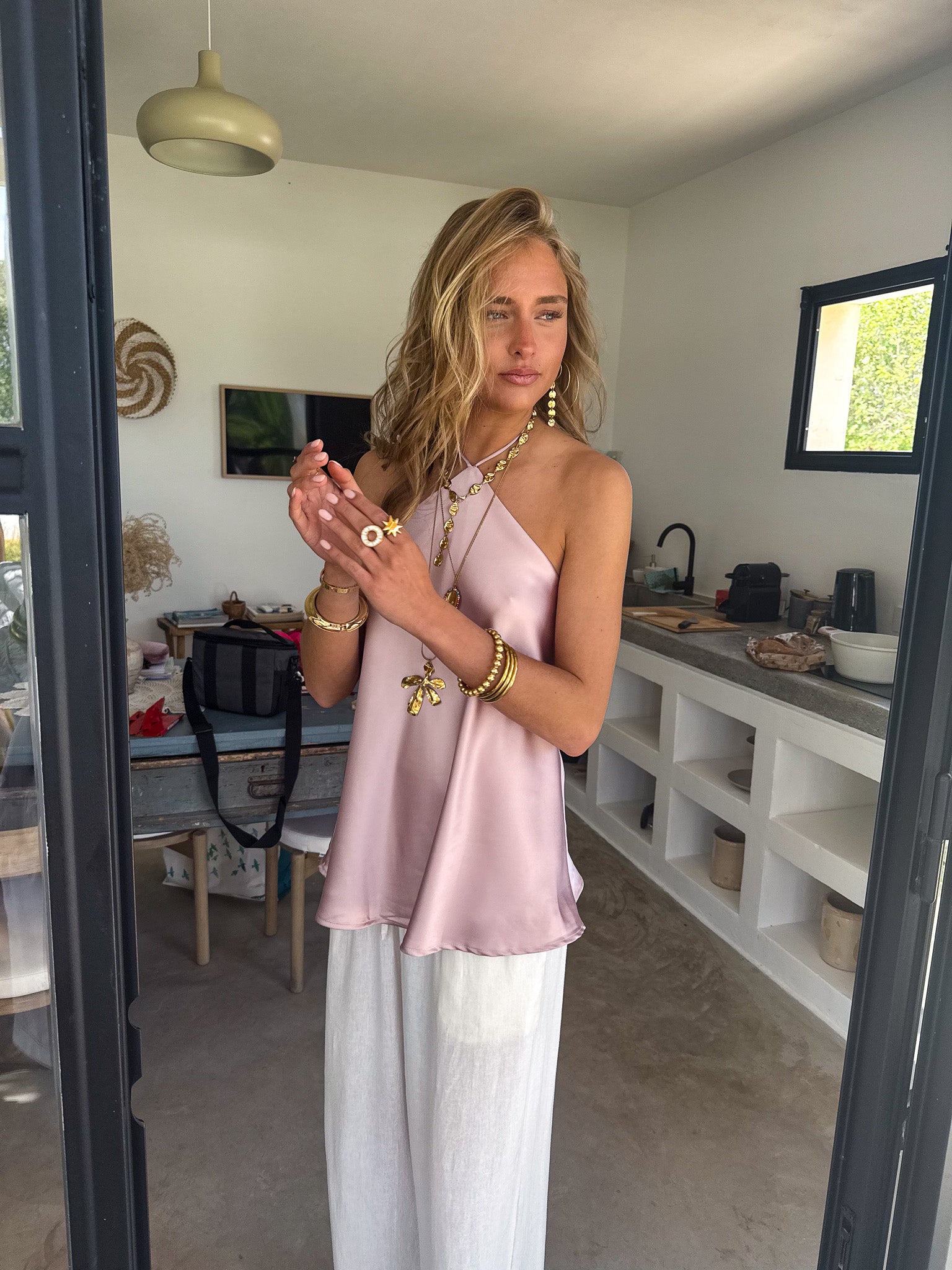 Liz Halter Top Oud Roze