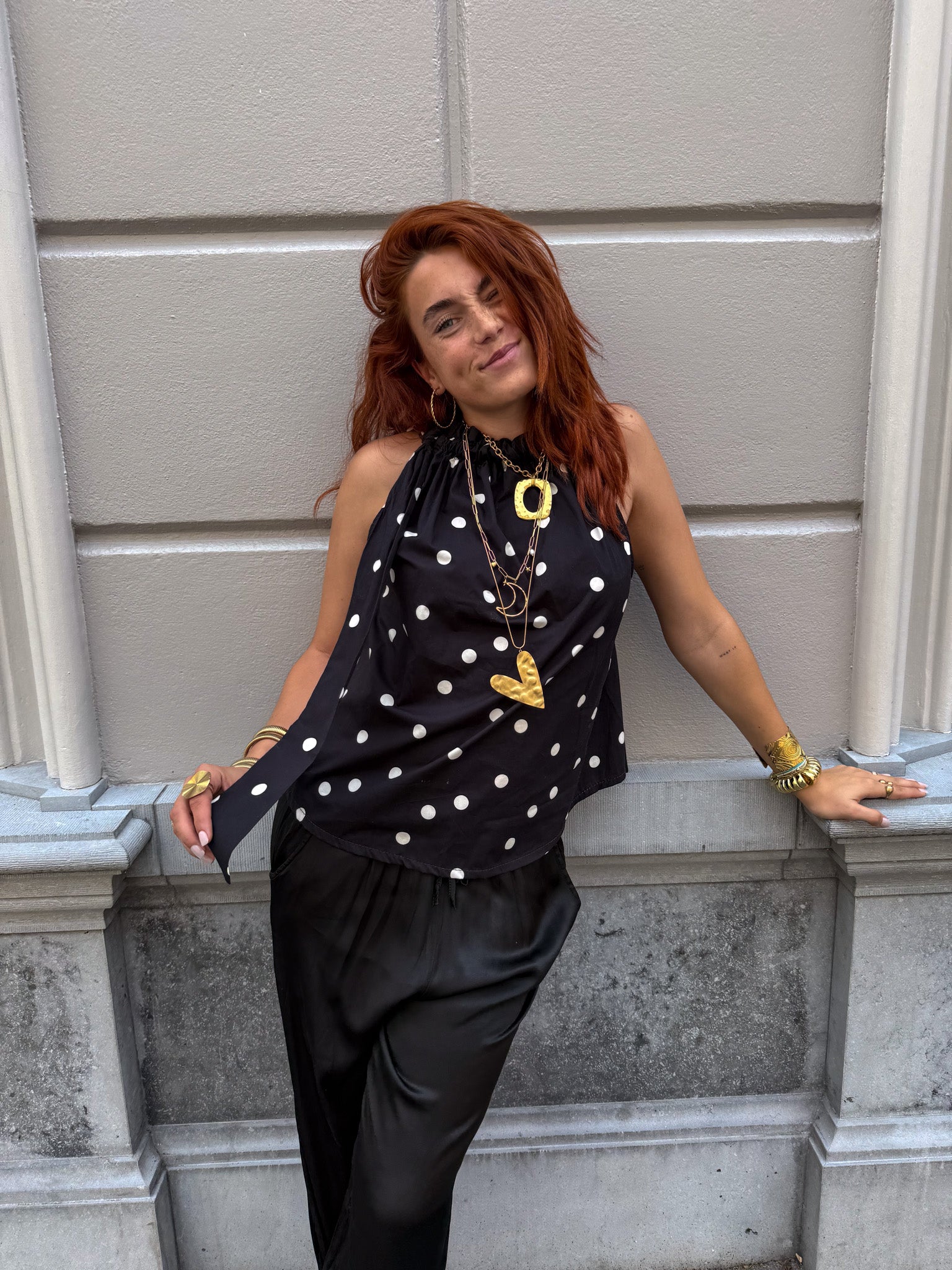 Loiza Dots Halter Top Black