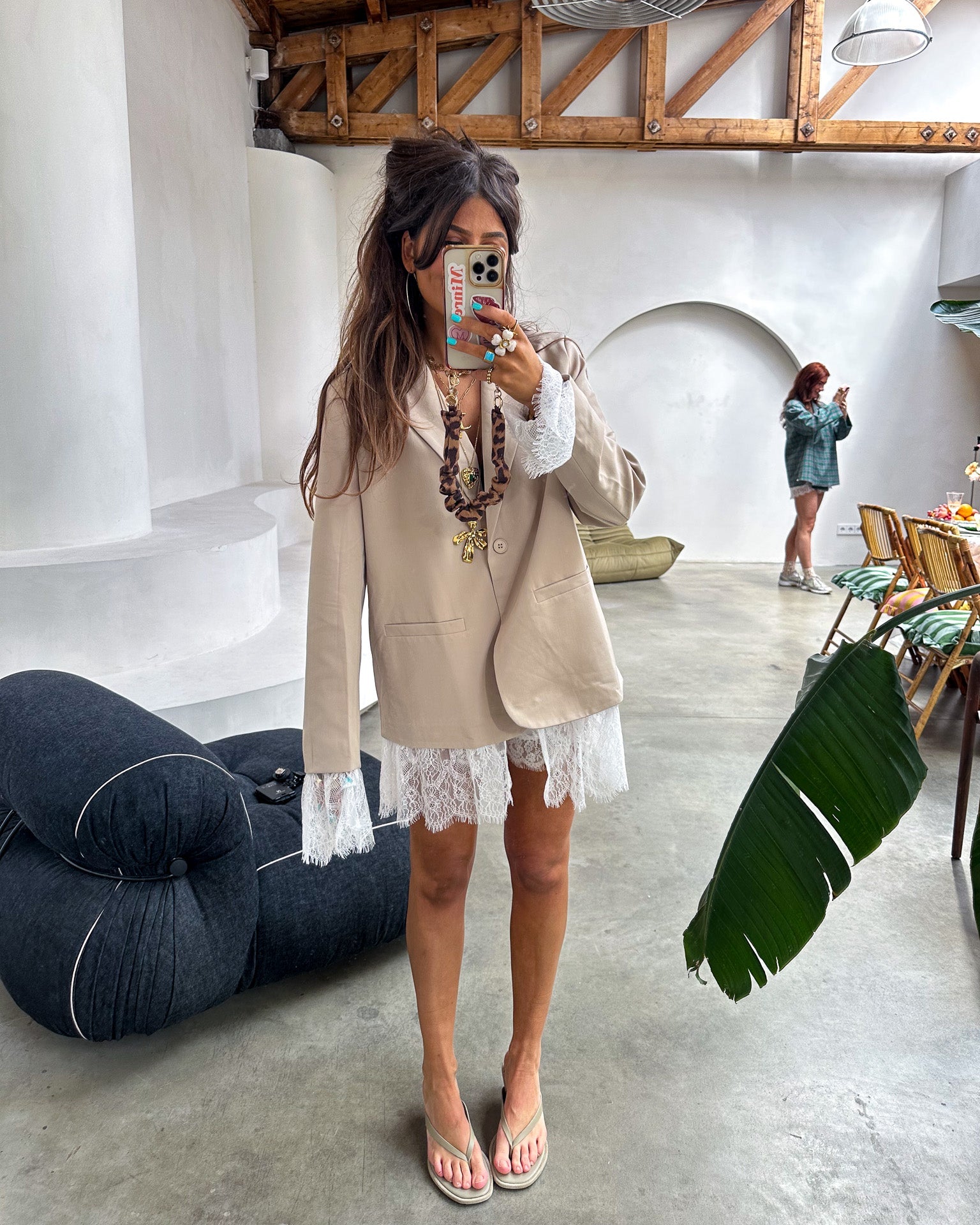 Lou Blazer Lace Detail Beige