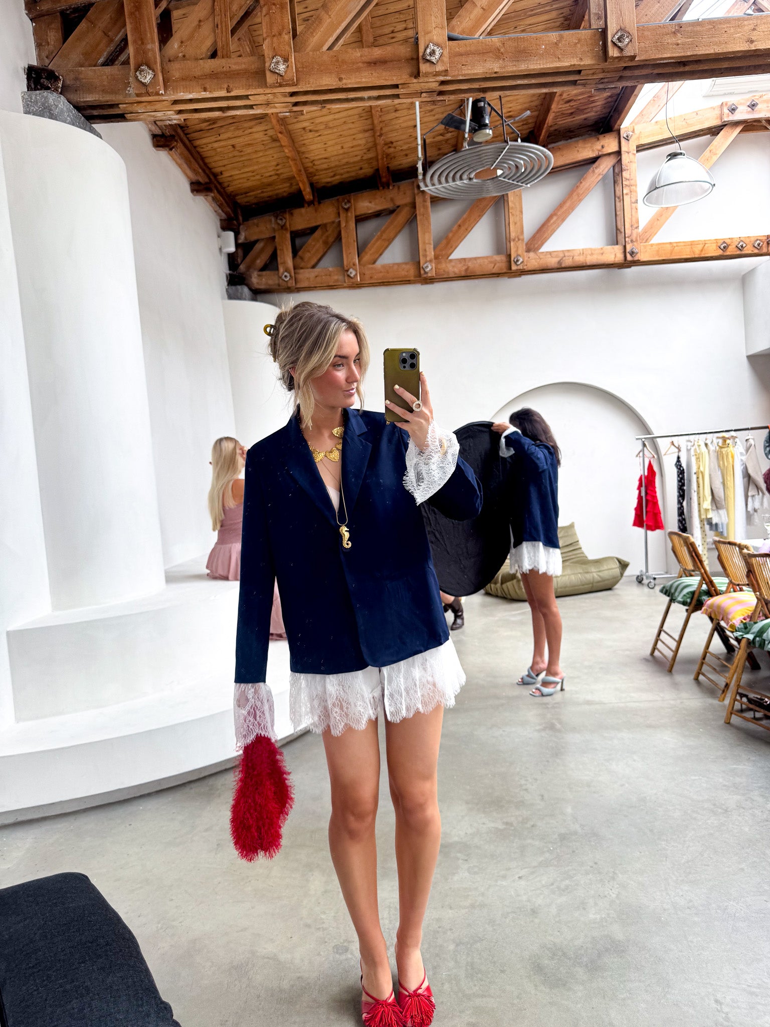 Lou Blazer Lace Detail Navy