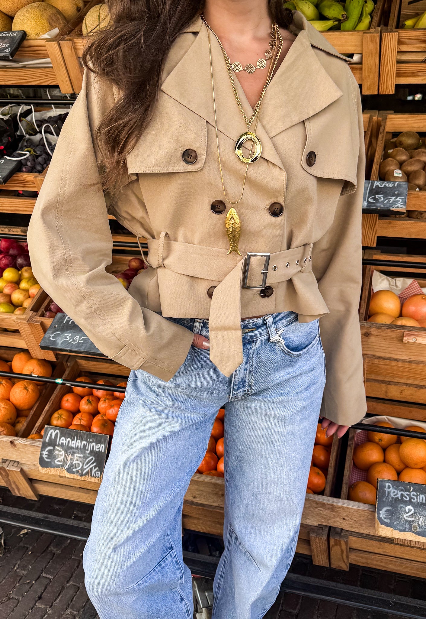Lou Cropped Trenchcoat Camel